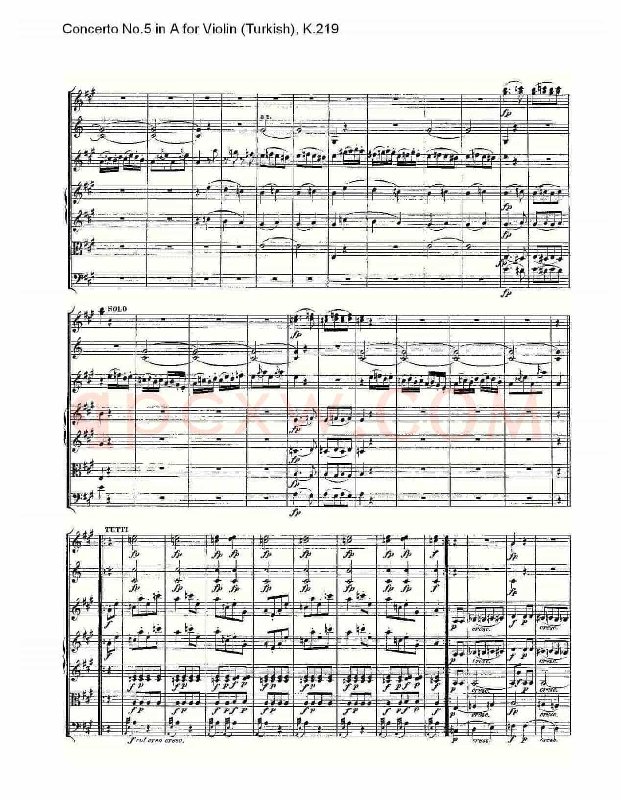 A调小提琴第五协奏曲,(土耳其) K.21)