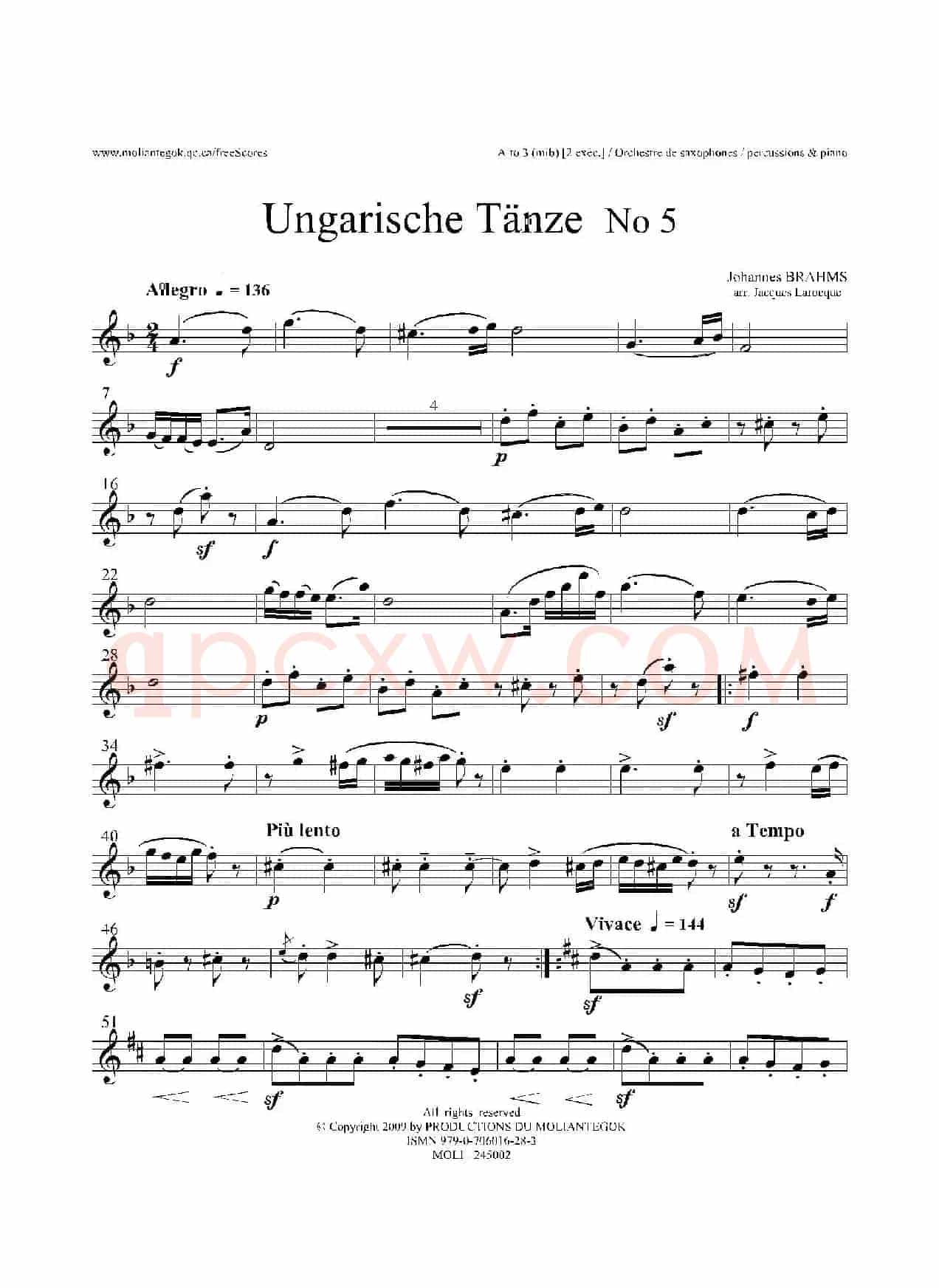 Ungarische Tnze No 5（十五重奏​Alt.1-2-3​分谱）
