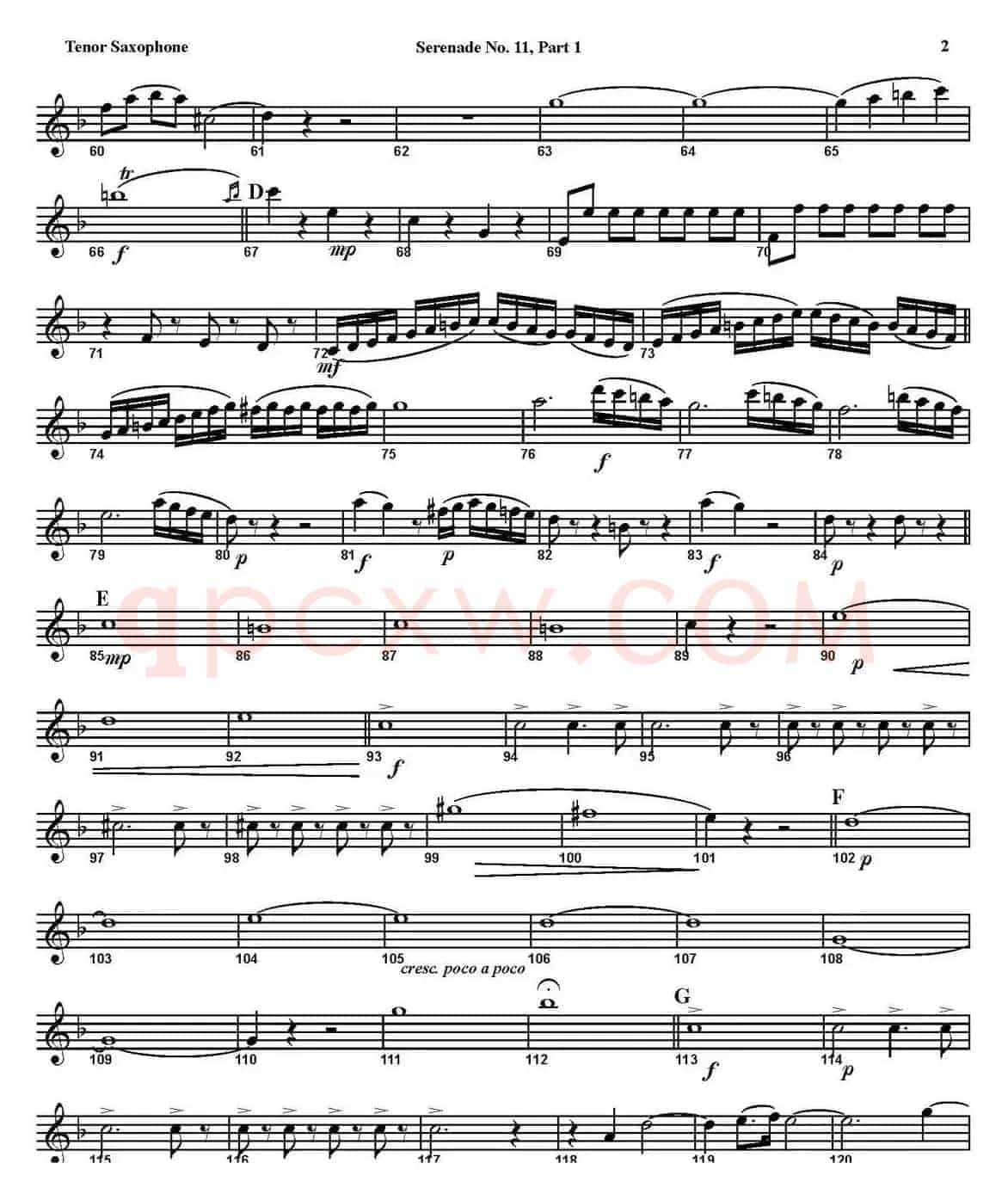 SERENADE No.11 in Eb，K.375 Part 1（四重奏·次中音萨克斯分谱）