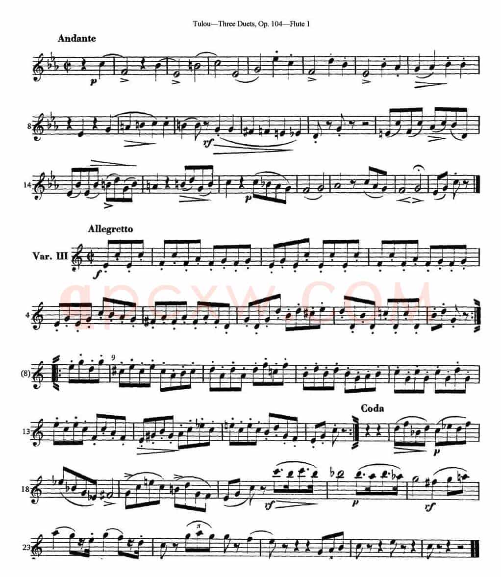 图露三首长笛简易重奏曲Op.104（Flute 1）（NO.1）