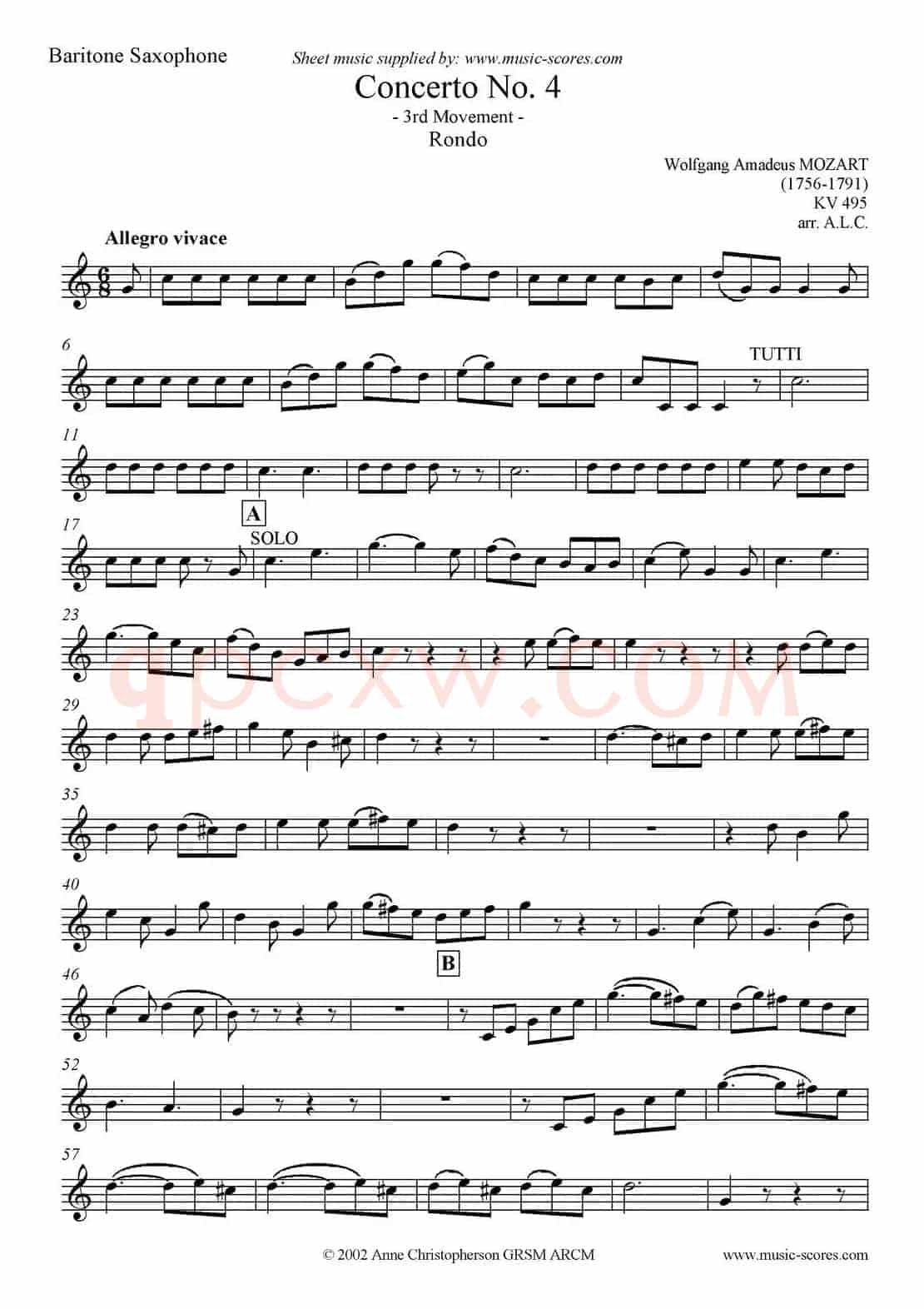 Mozart：Concerto KV495 No.4-3st Rondo 回旋曲（上低音萨克斯）