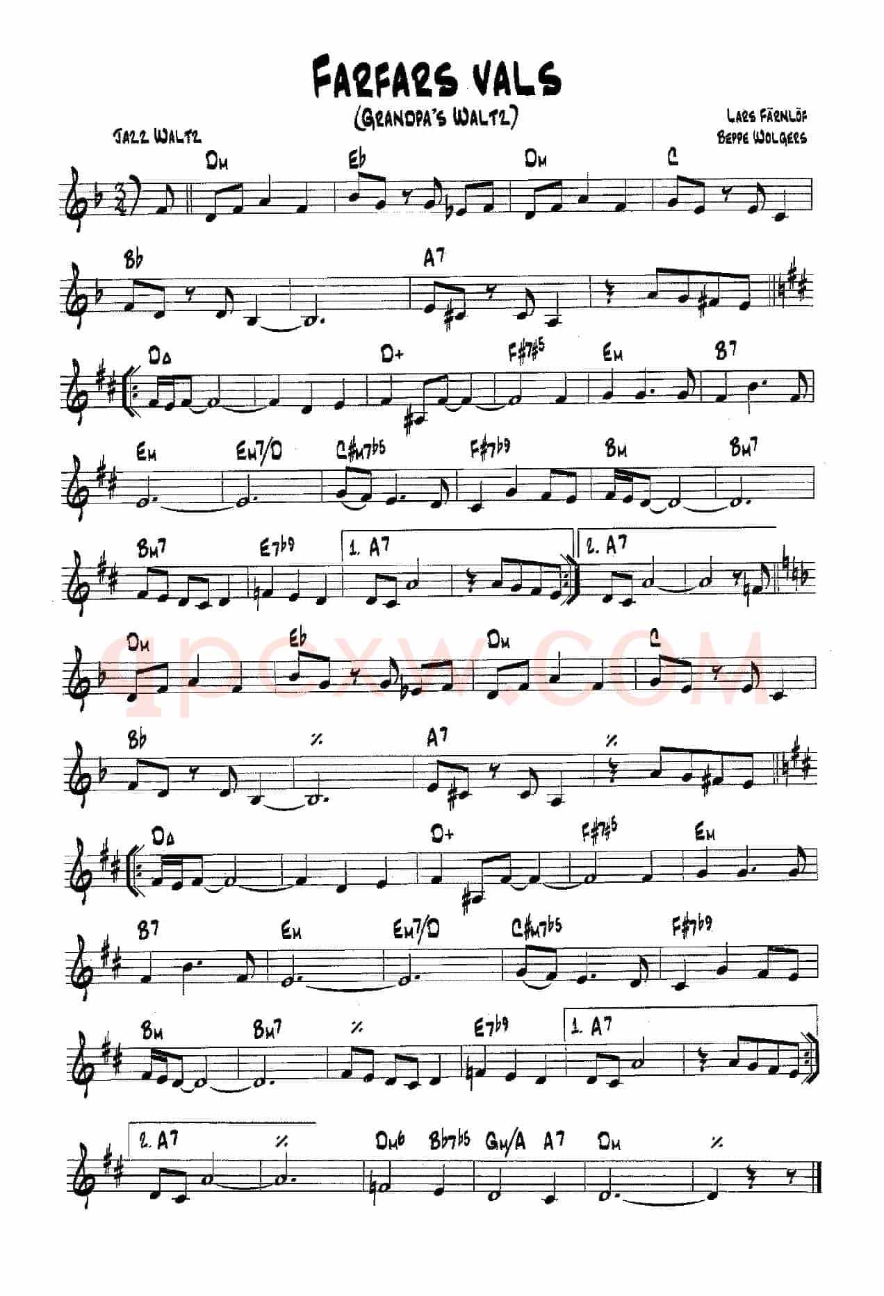 降B爵士乐谱：FARFARS VALS