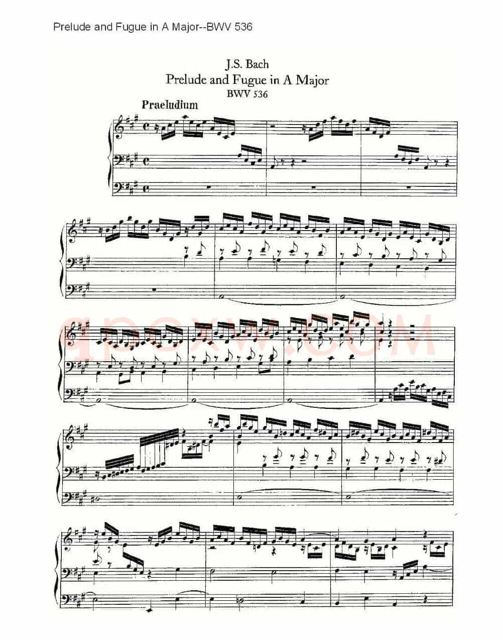 Prelude and Fugue in A Major--BWV 536 (管风琴谱)