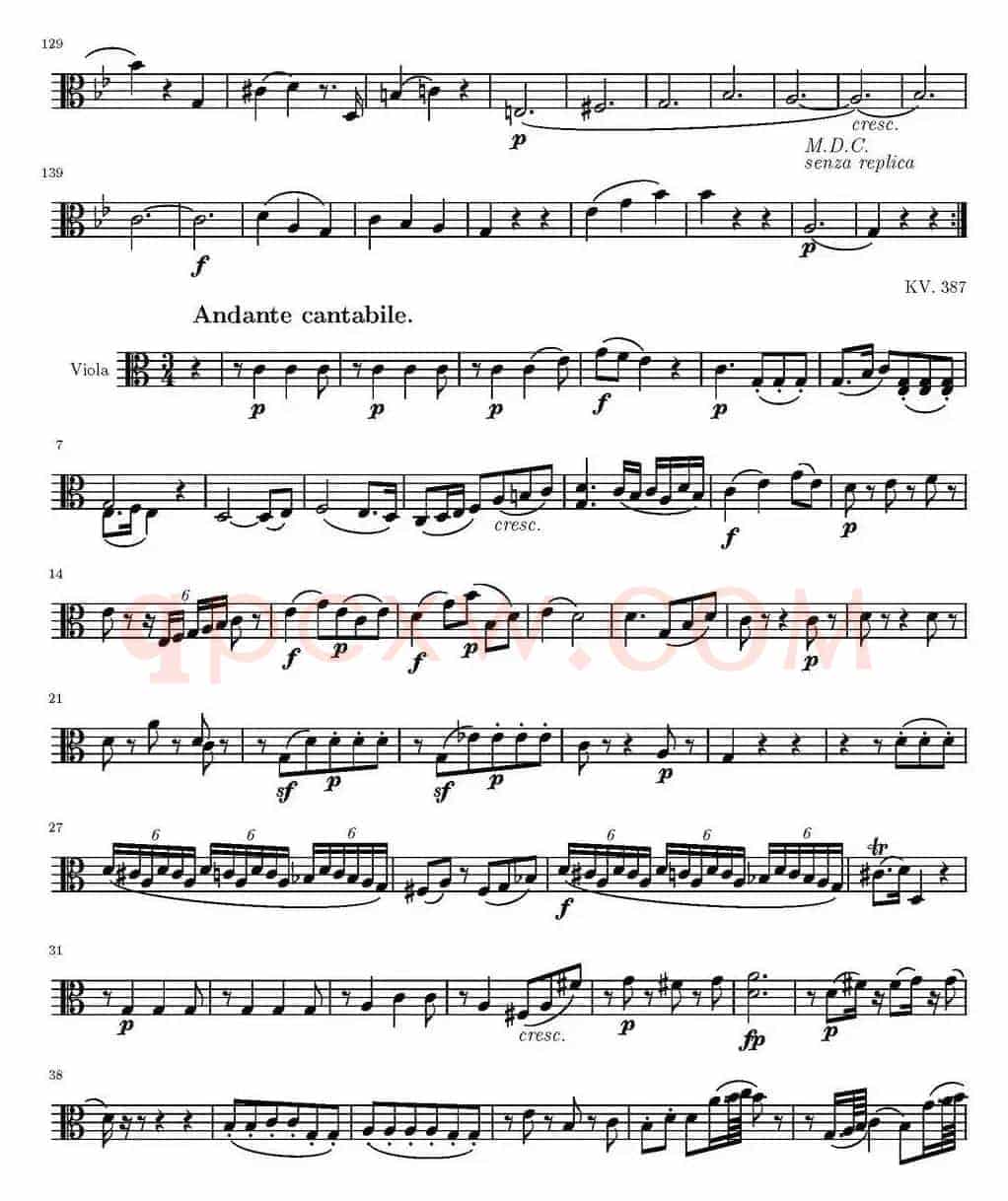 String Quartet KV.387（弦乐四重奏中提琴分谱）