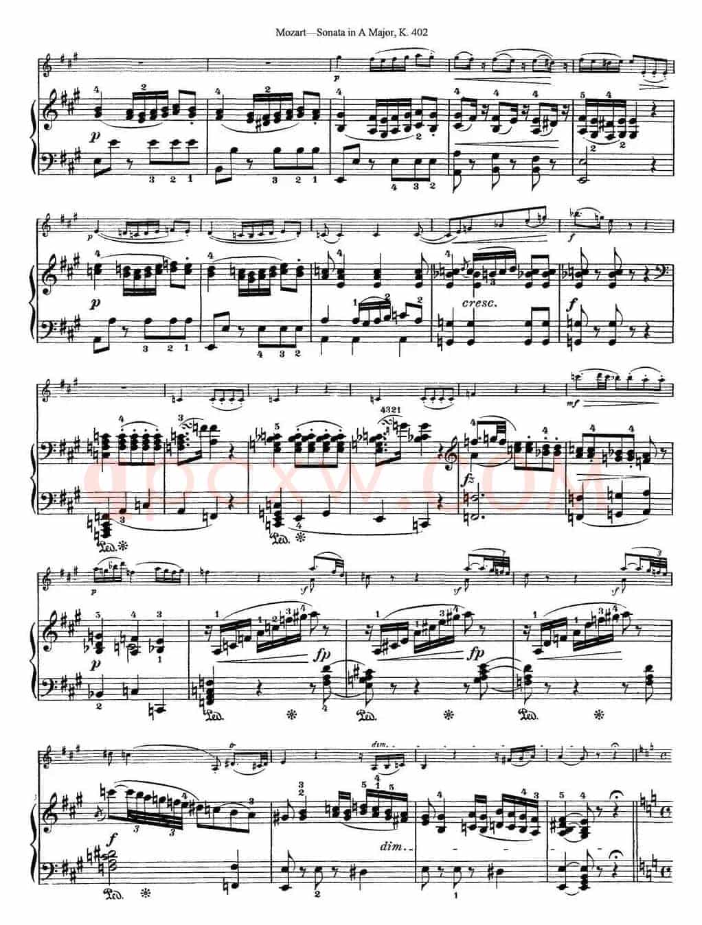 Violin Sonata in A Major K.402（小提琴+钢琴伴奏）