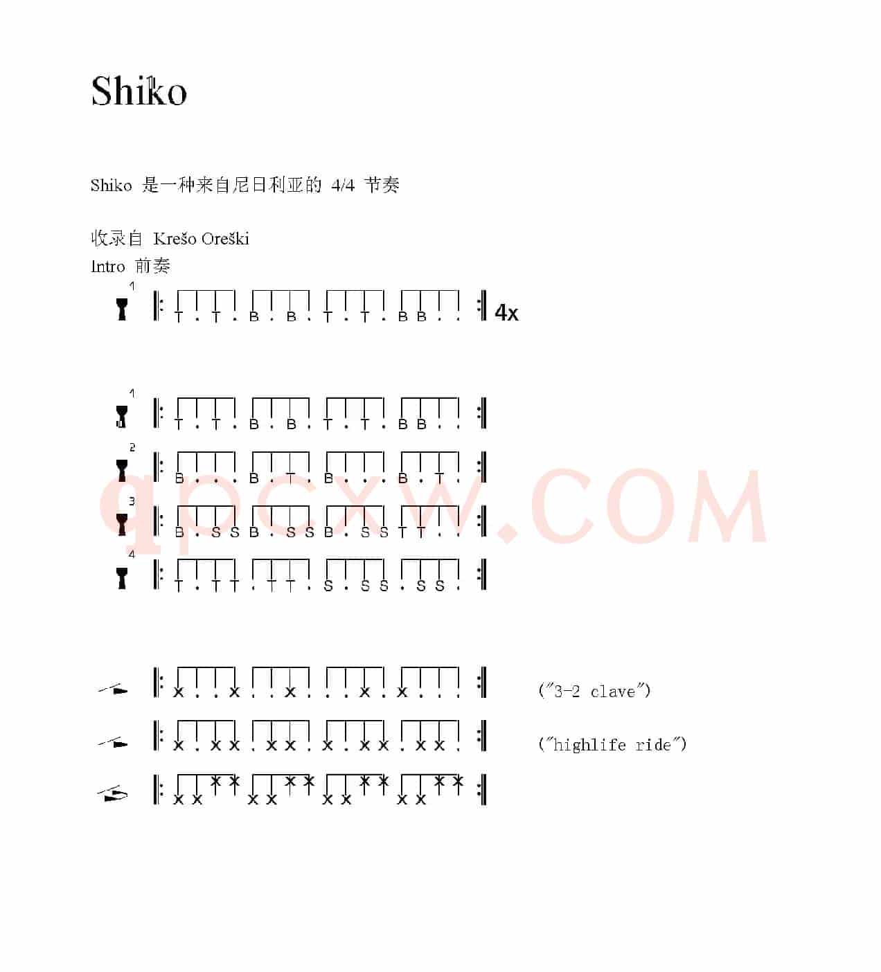 Shiko（非洲手鼓谱）