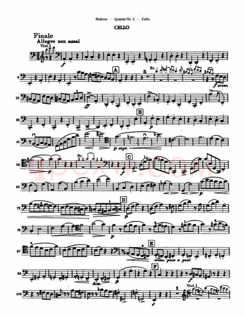 勃拉姆斯《Quartet No.2》Op.51（大提琴谱）