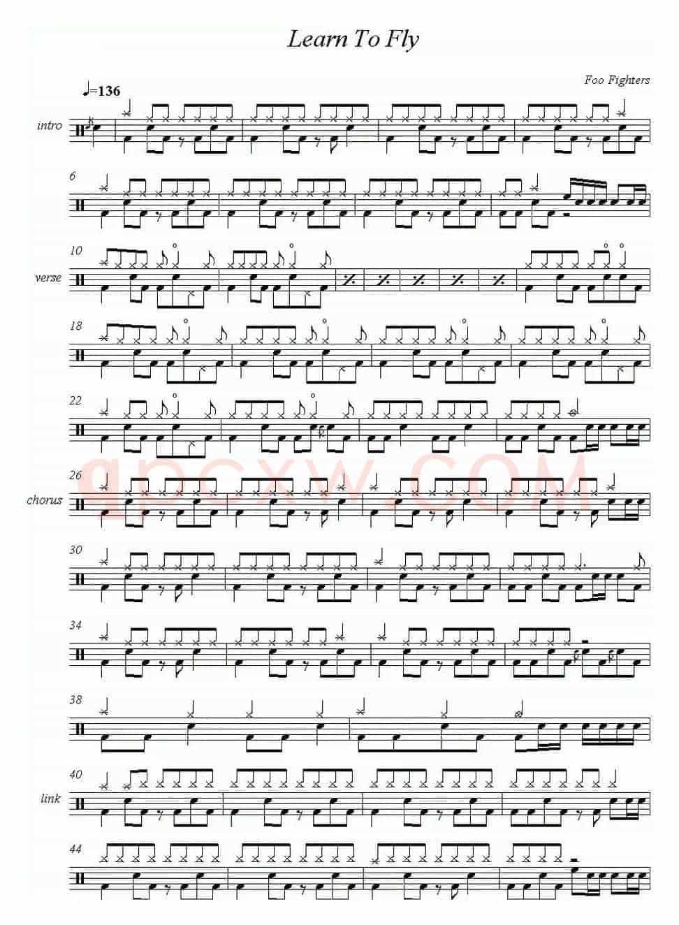 爵士鼓谱：Foo Fighters-Learn to fly