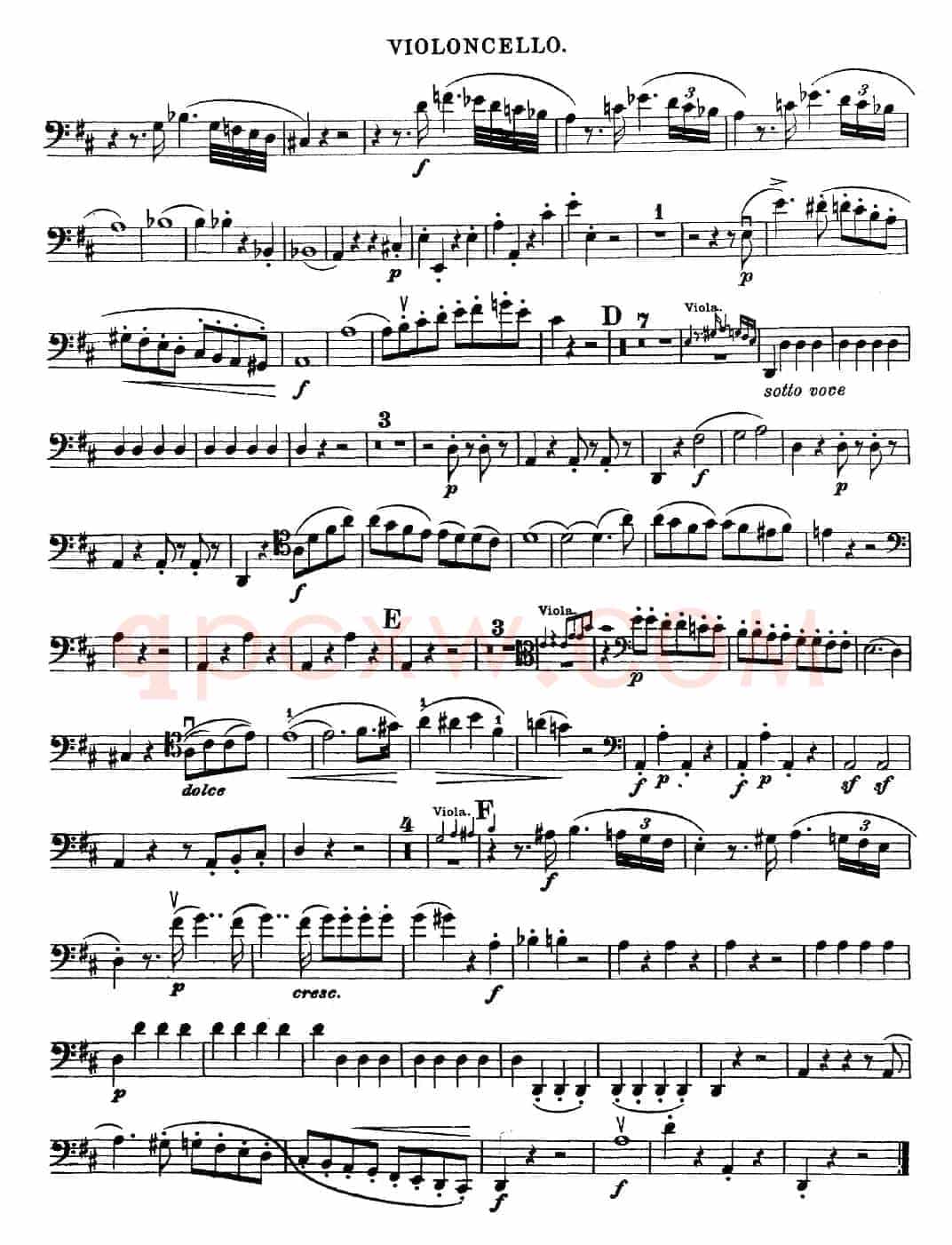 Mozart《Quartet No.21 in D Major,K.575》（Cello分谱）
