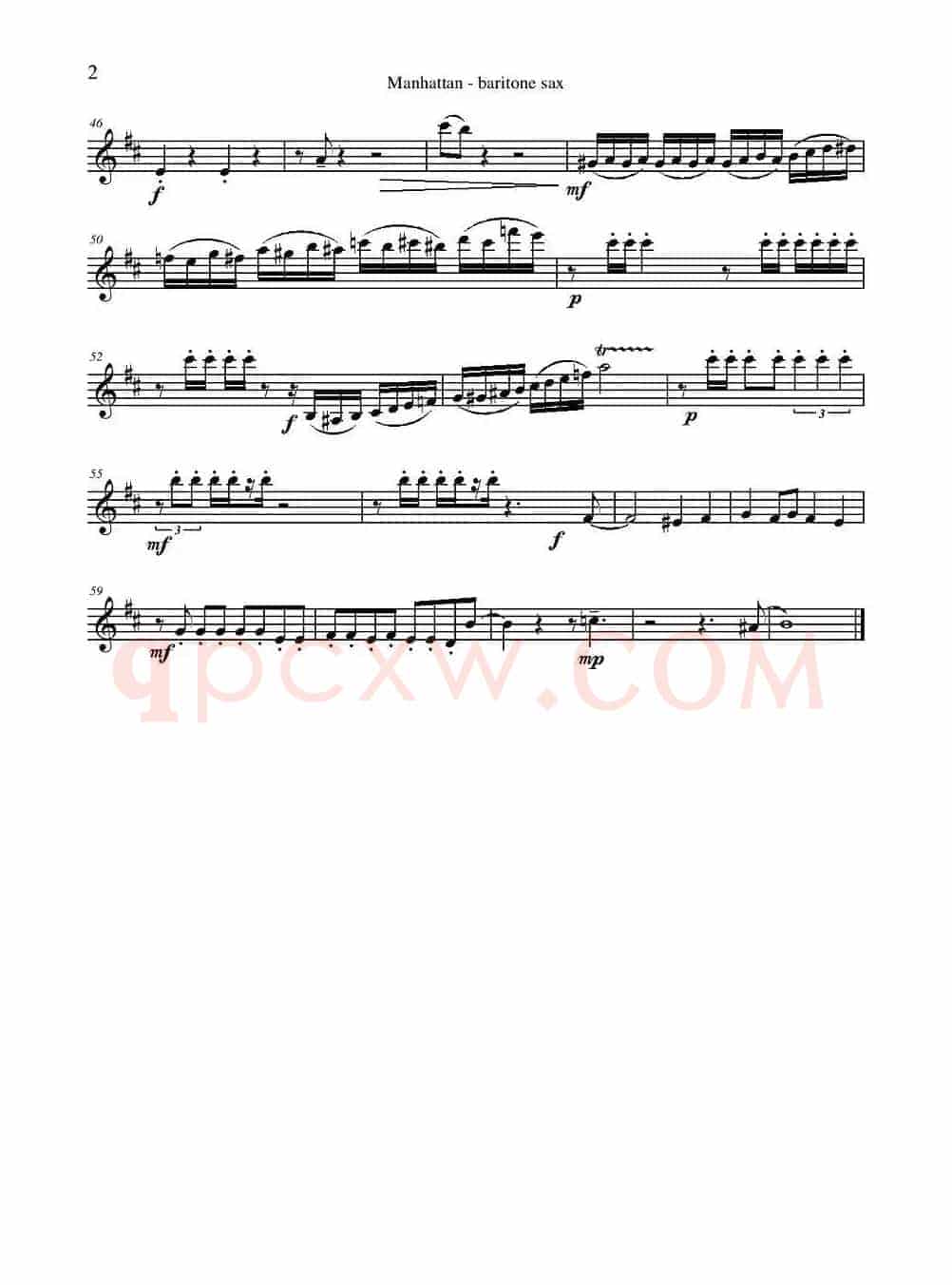 Manhattan Baritone Sax（四重奏上低音萨克斯分谱）