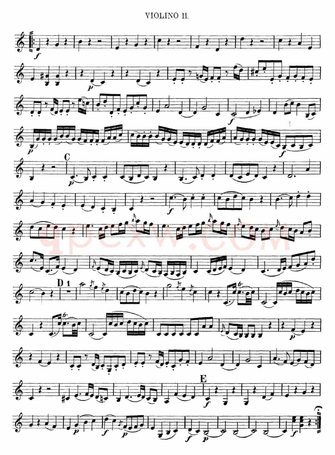 Mozart《Quartet No.4 in C Major,K.157》（Violin 2分谱）