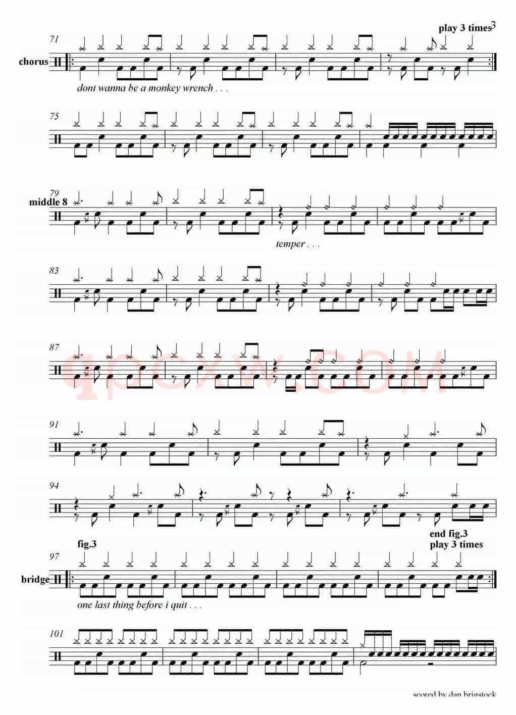 爵士鼓谱：Foo Fighters-Monkey wrench