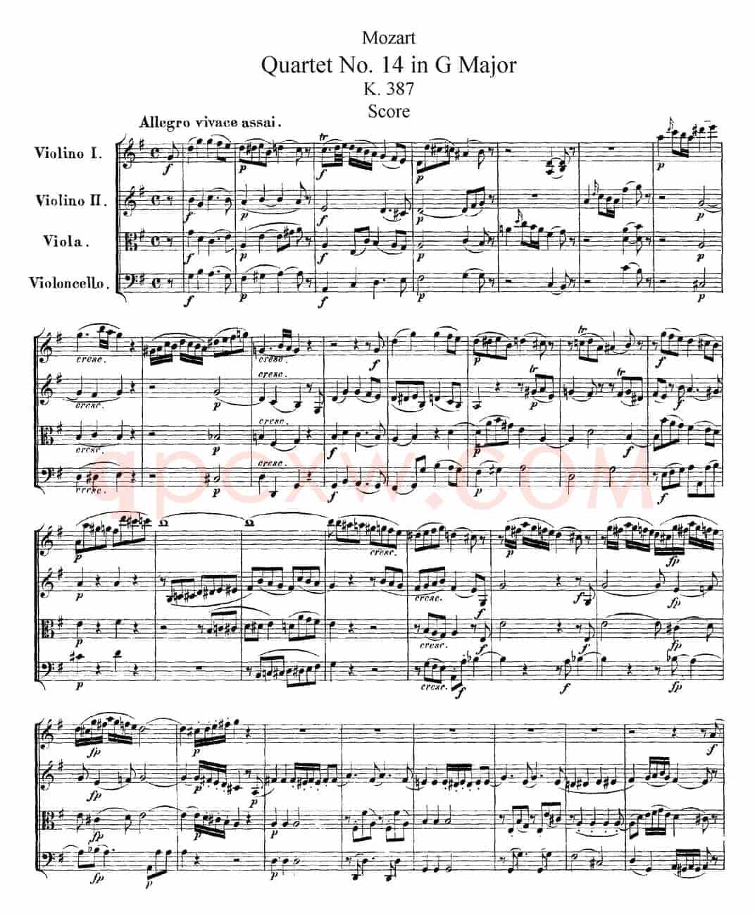 Mozart《Quartet No.14 in G Major,K.387》（总谱）