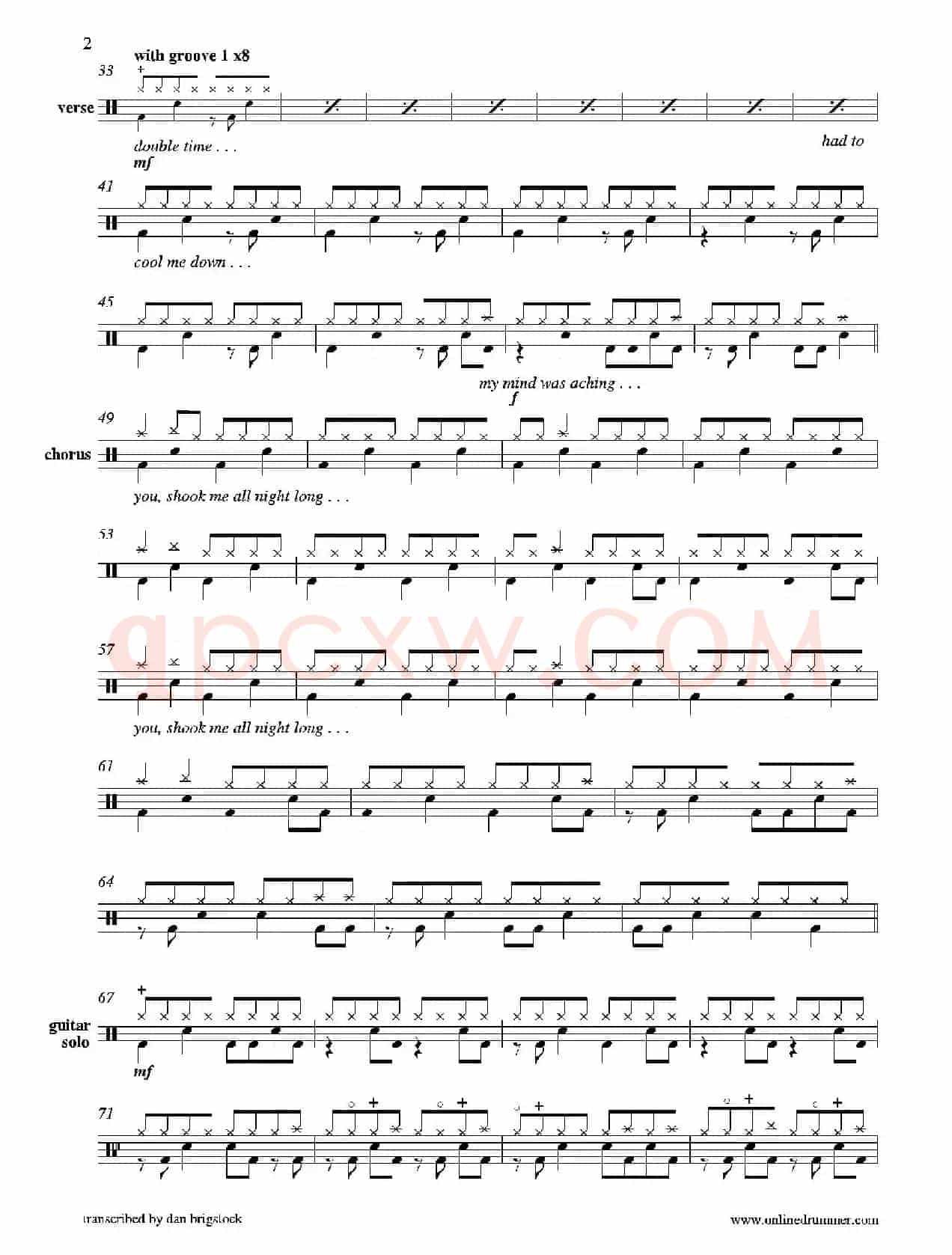 You Shook Me All Night Long（鼓谱）
