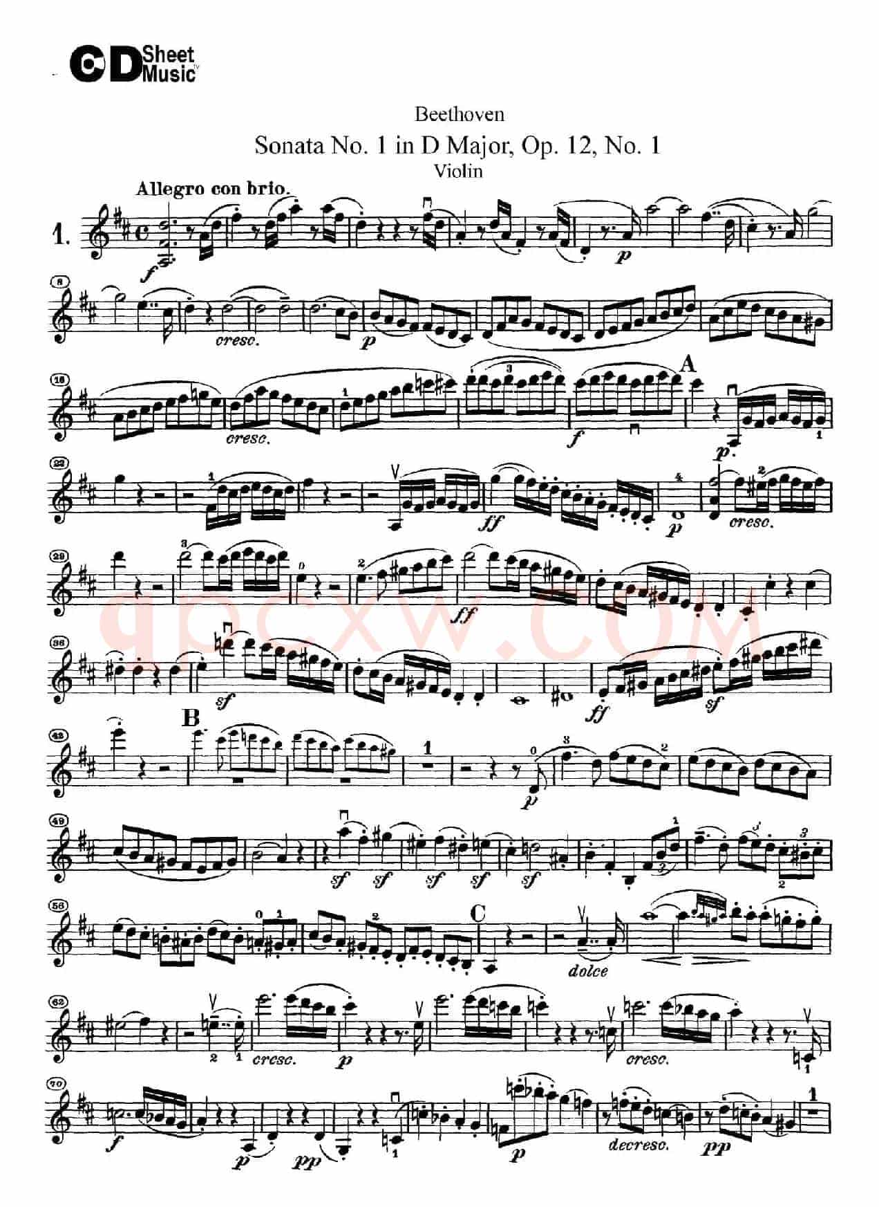 D大调第一小提琴奏鸣曲（Sonata No.1 in D Major Op.12,No.1）