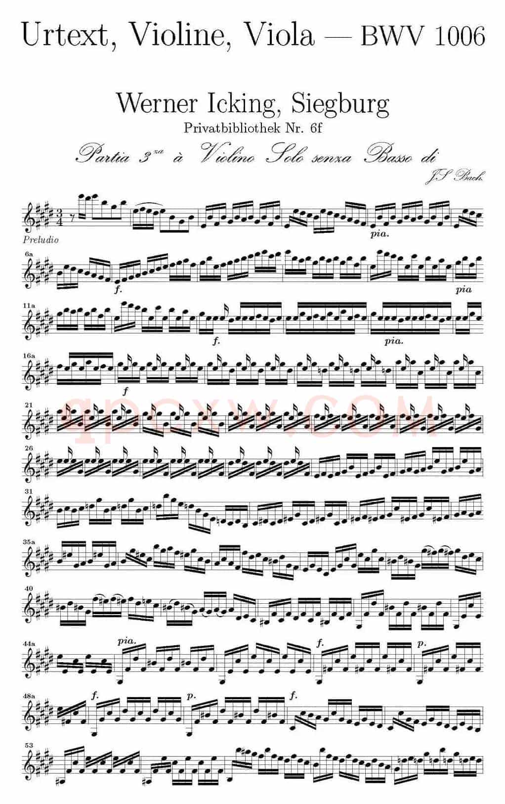 Bach Sonata BWV1006（无伴奏小提琴组曲）