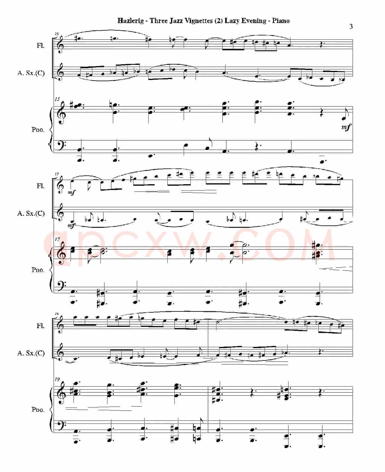 Three jazz vignettes（第二乐章）（三重奏钢琴分谱）