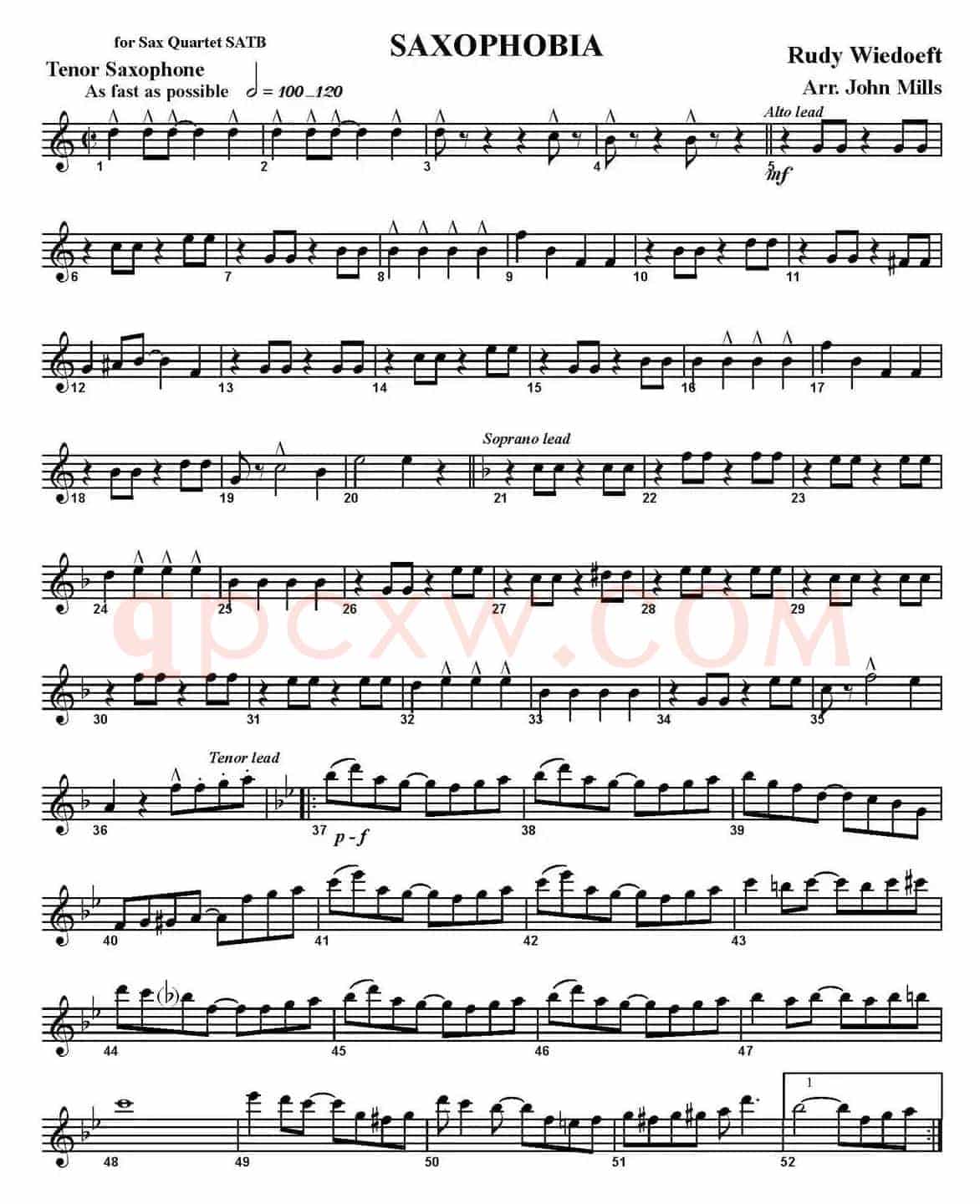 SAXOPHOBIA（四重奏·次中音萨克斯分谱）