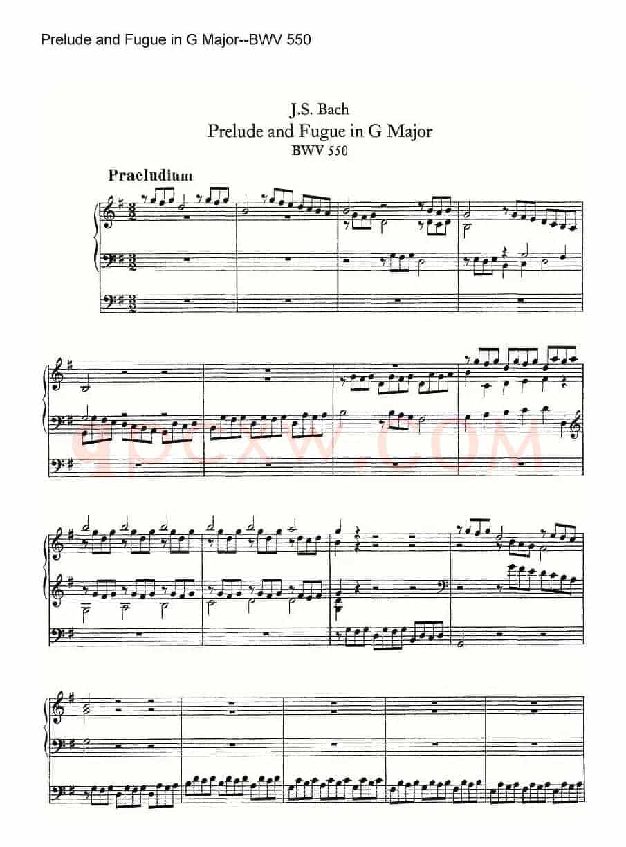 Prelude and Fugue in G Major--BWV 550(管风琴谱)