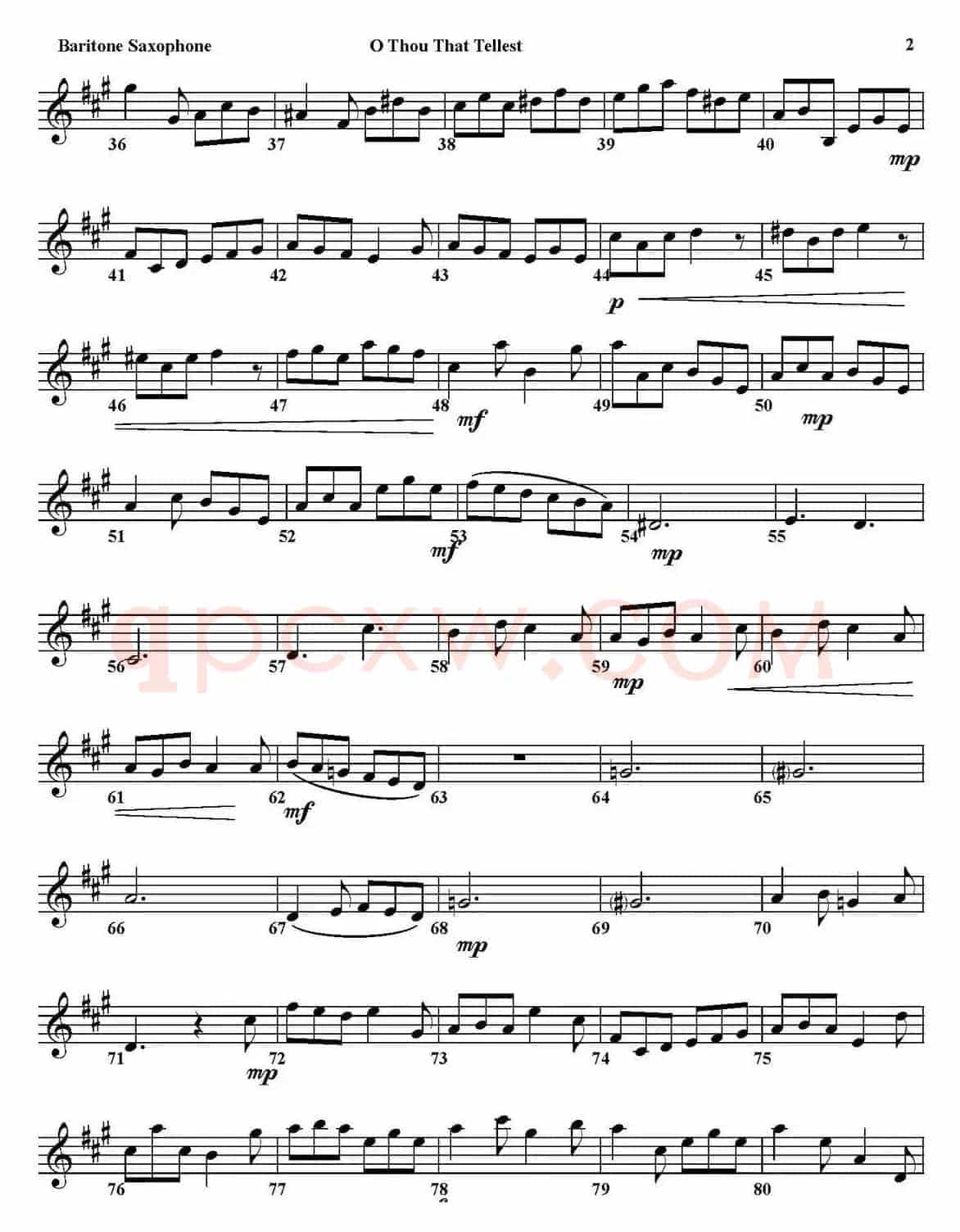 O THOU THAT TELLEST GOOD TIDINGS TO ZION（四重奏·上低音萨克斯分谱）