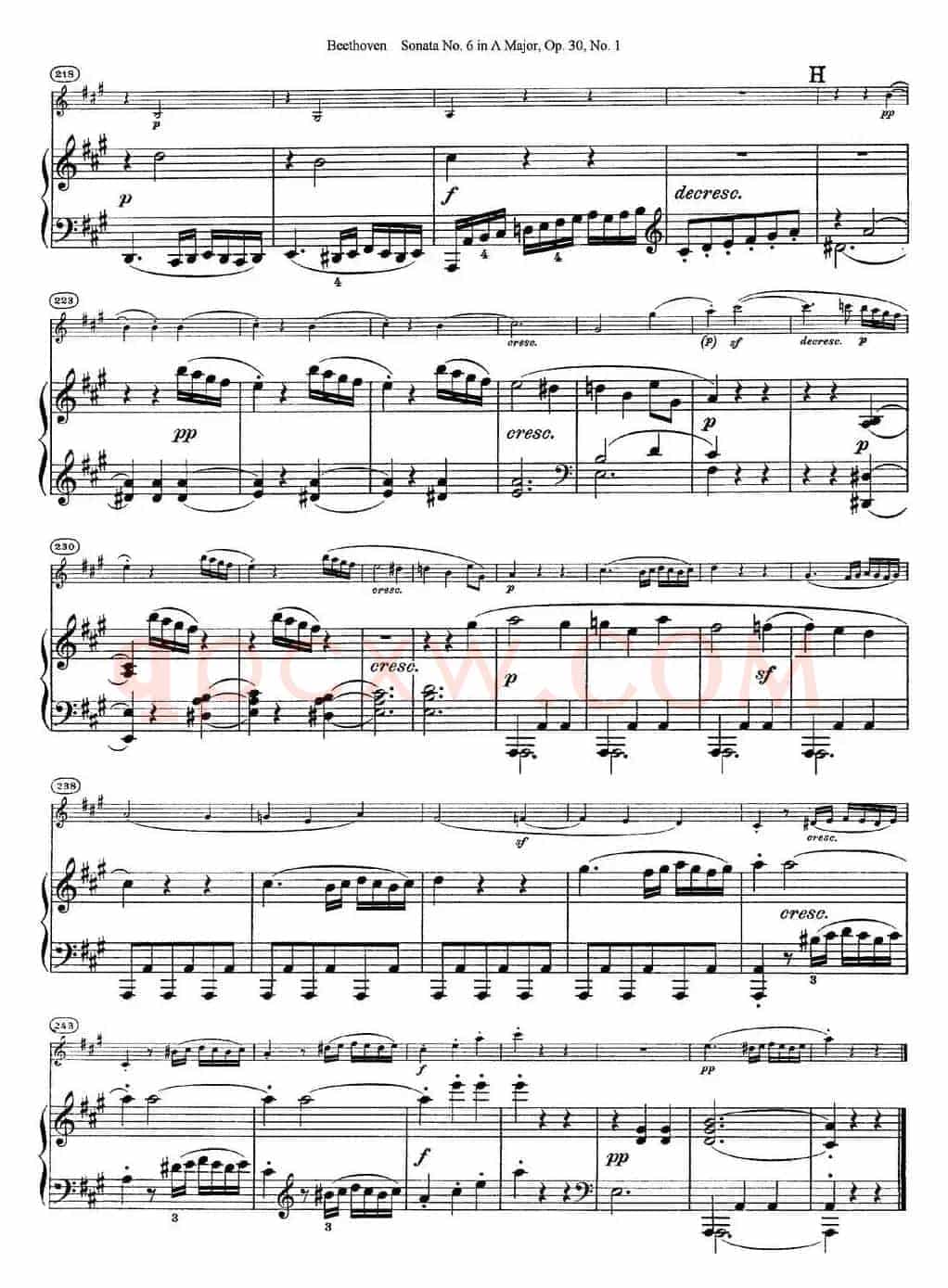 Violin Sonata No.6 in A Major Op.30 No.1（小提琴+钢琴伴奏）