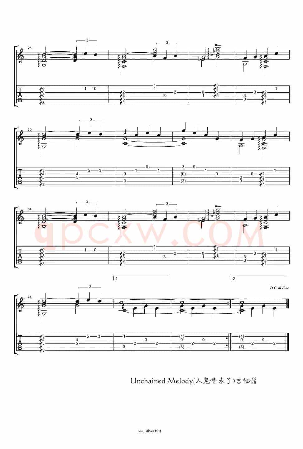 Unchained Melody（电影《人鬼情未了》主题曲）（指弹谱）