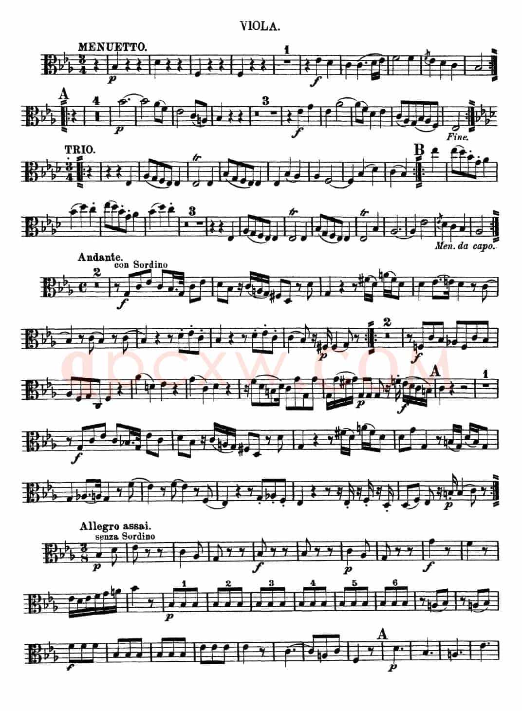 Mozart《Quartet No.11 in Eb Major,K.171》（Viola分谱）