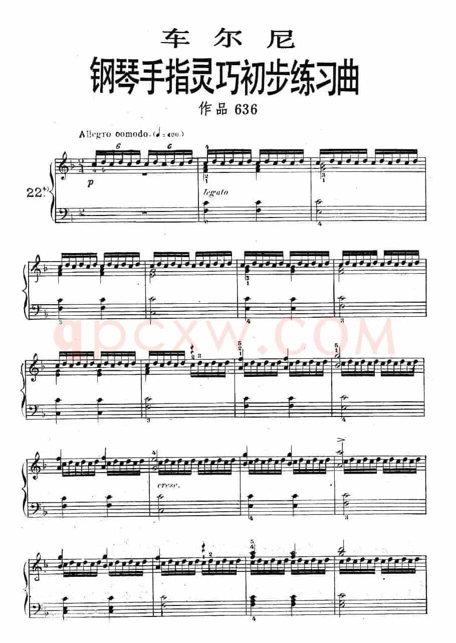 车尔尼《钢琴手指灵巧初步练习曲》之22