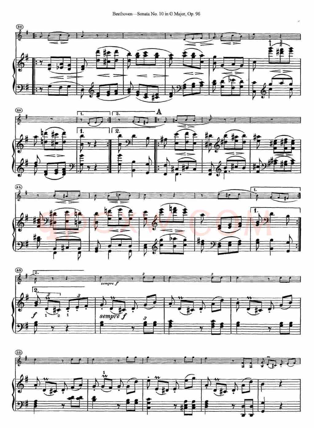 Violin Sonata No.10 in G Major Op.96（小提琴+钢琴伴奏）