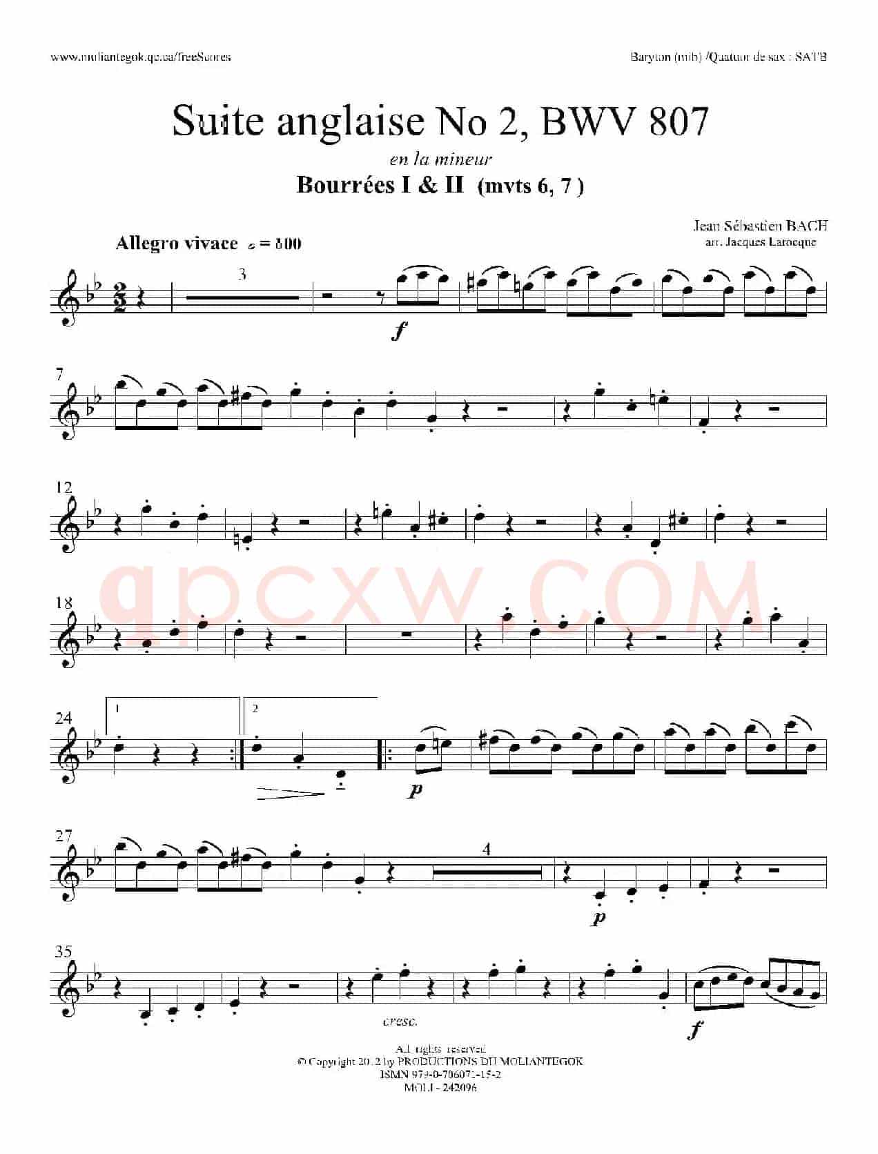 Suite anglaise No 2,BWV 807（法国组曲之二·布列舞曲）（上低音萨克斯分谱）