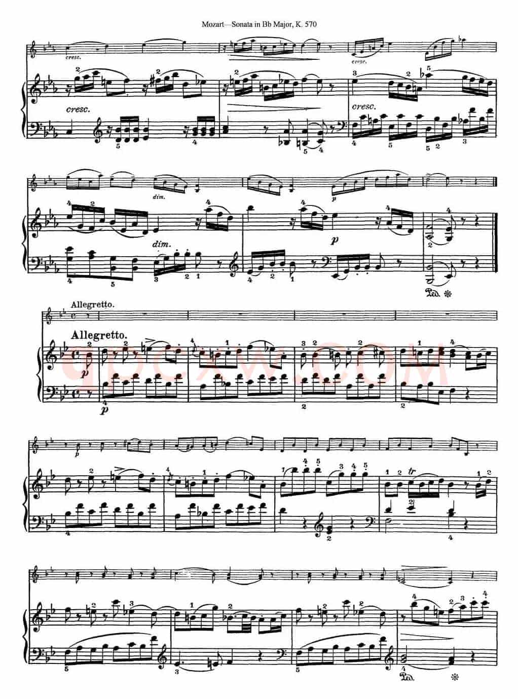 Violin Sonata in Bb Major K.570（小提琴+钢琴伴奏）