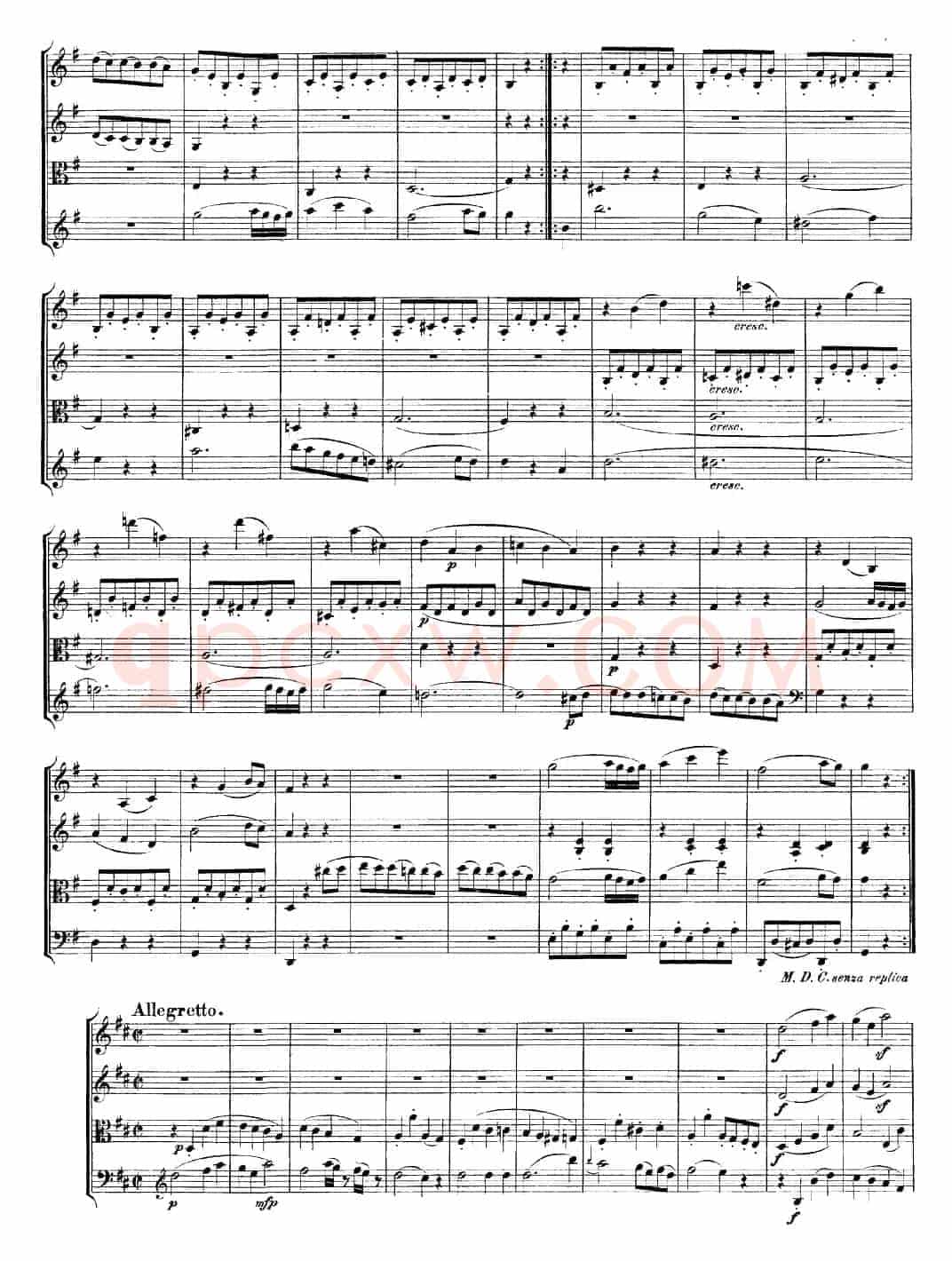 Mozart《Quartet No.21 in D Major,K.575》（总谱）