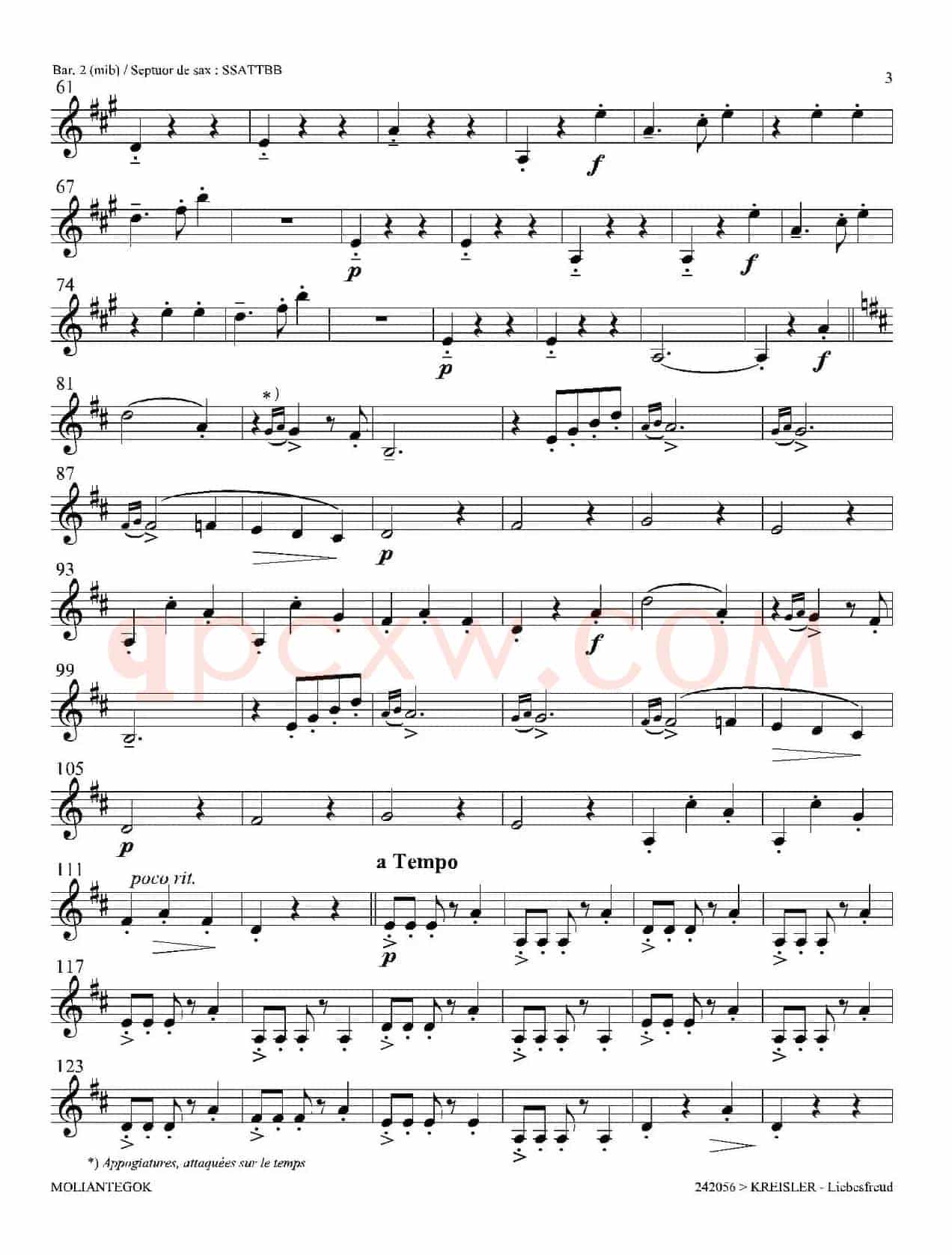 Liebesfreud（四重奏第二上低音萨克斯分谱）