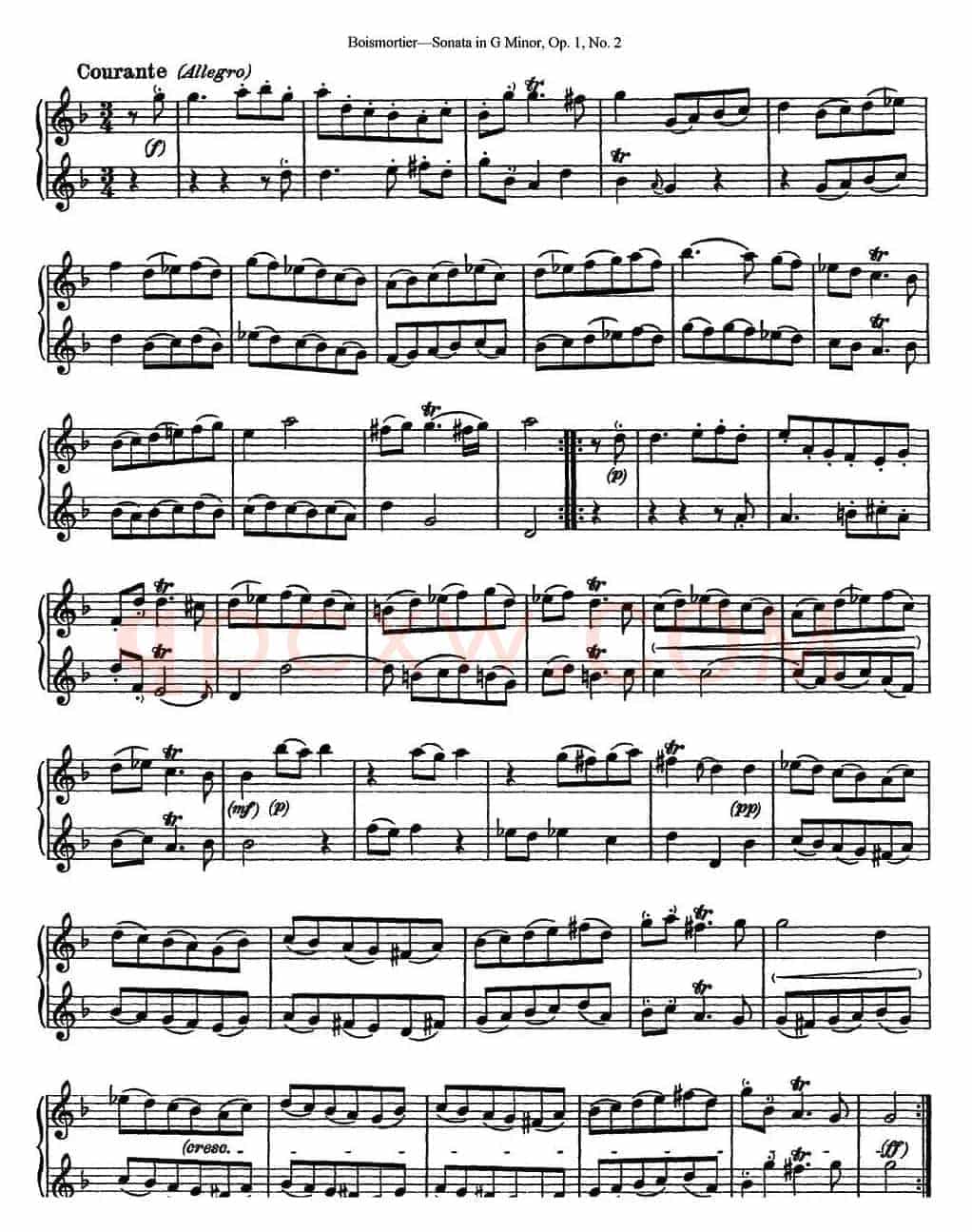 博伊斯卯绨G大调双长笛奏鸣曲Op.1（NO.2）