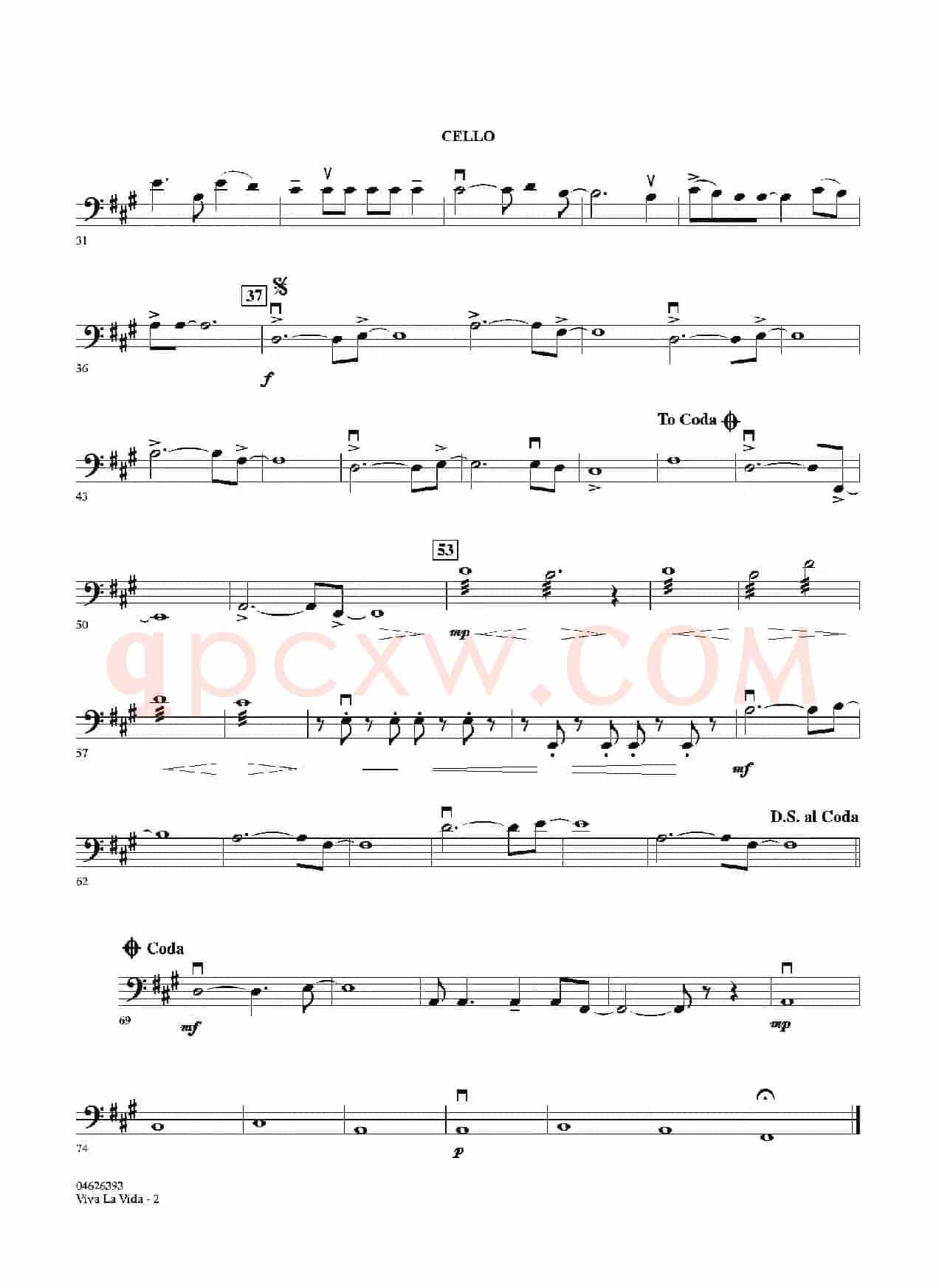 VIVA LA VIDA（大提琴分谱）