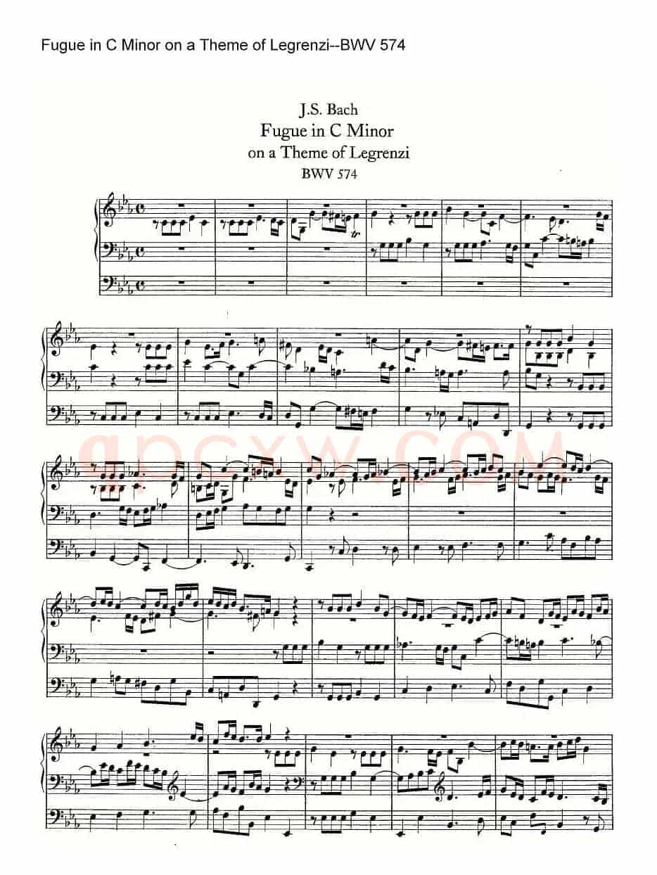 Fugue in C Minor on a Theme of Legrenzi--BWV 574（管风琴谱）