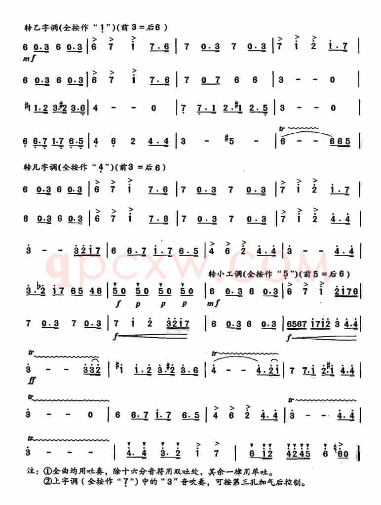笛箫九级考级曲目：练习曲（1——6）