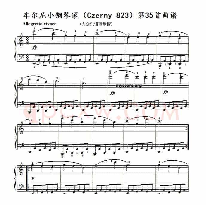 车尔尼《 小钢琴家》（Czerny 823）第35首（曲谱及练习提示）