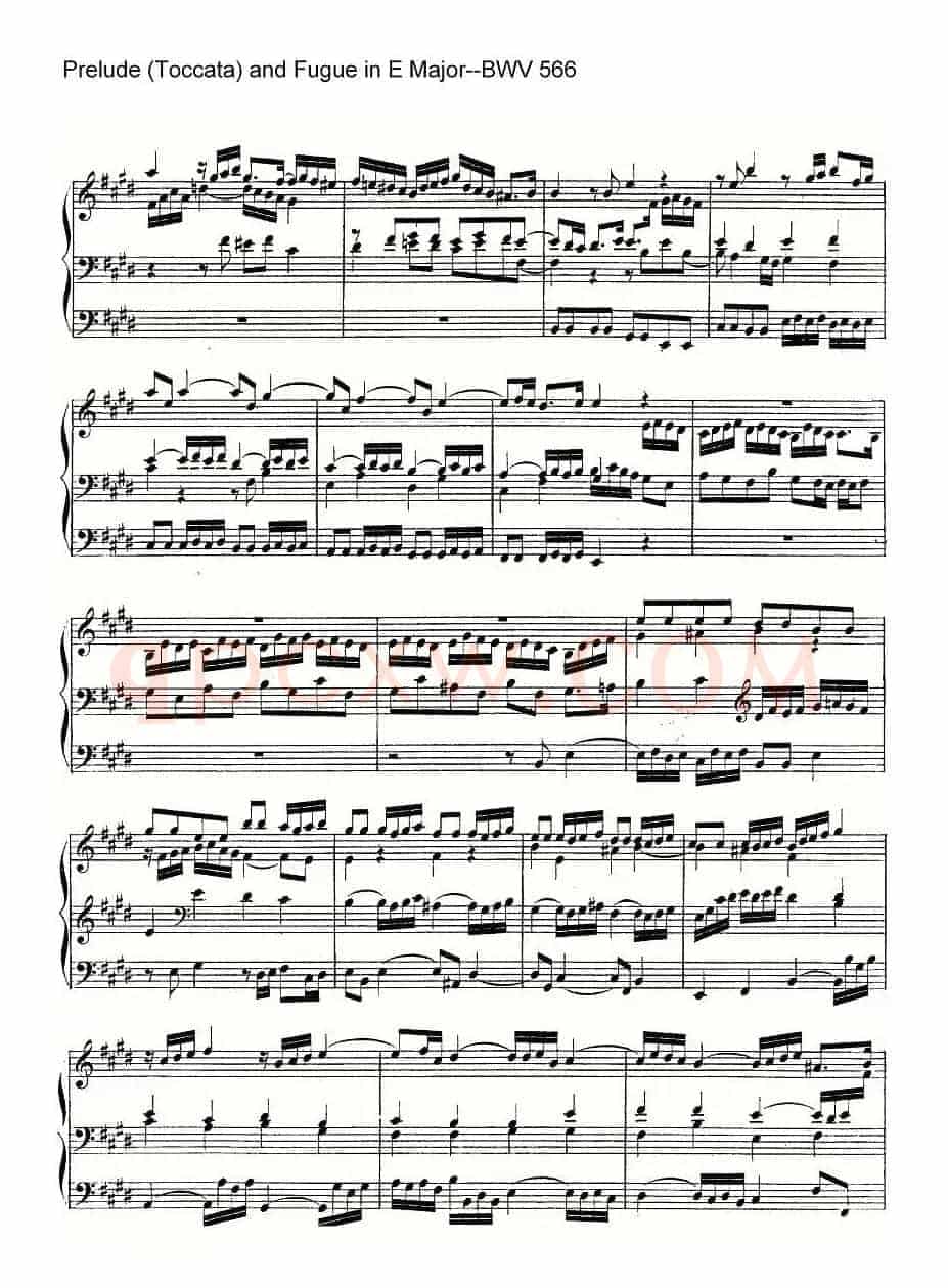 Prelude (Toccata) and Fugue in E Major--BWV 566（管风琴谱）