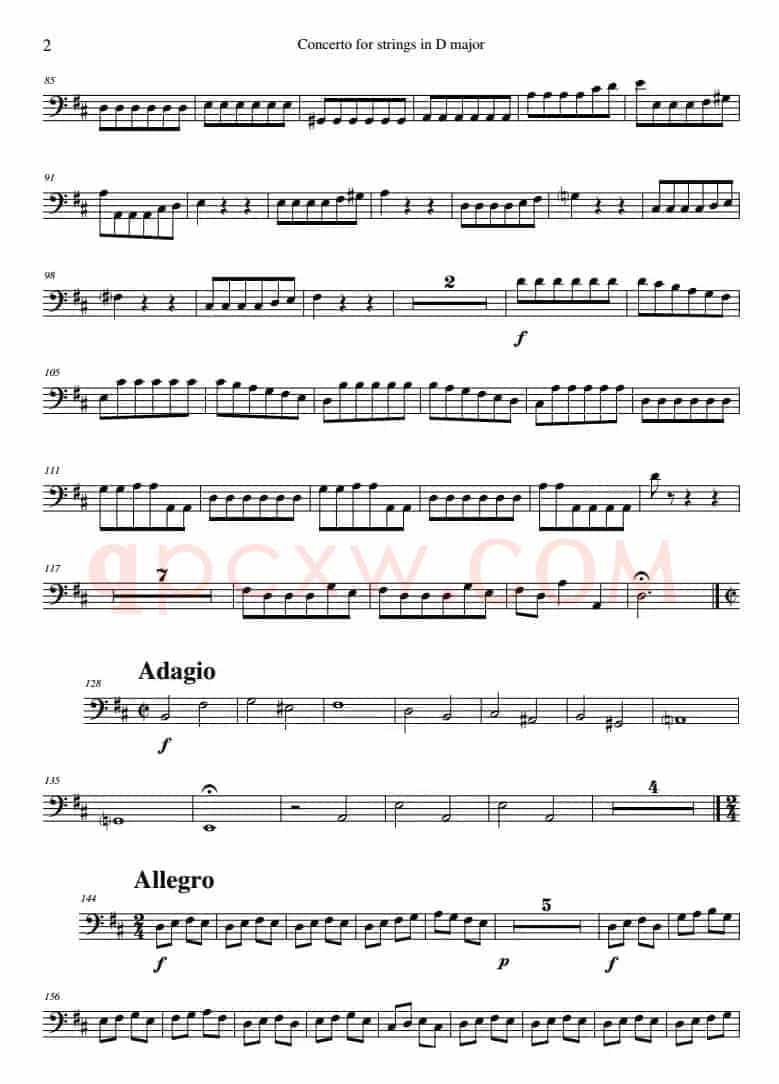 Concerto for strings in D Major（RV121、Contrabass分谱）