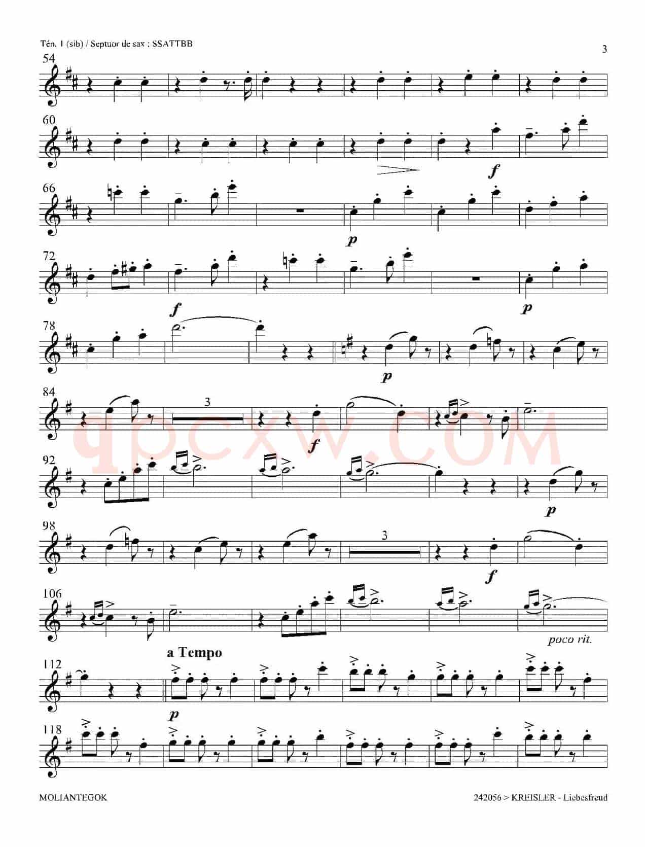 Liebesfreud（四重奏第一次中音萨克斯分谱）