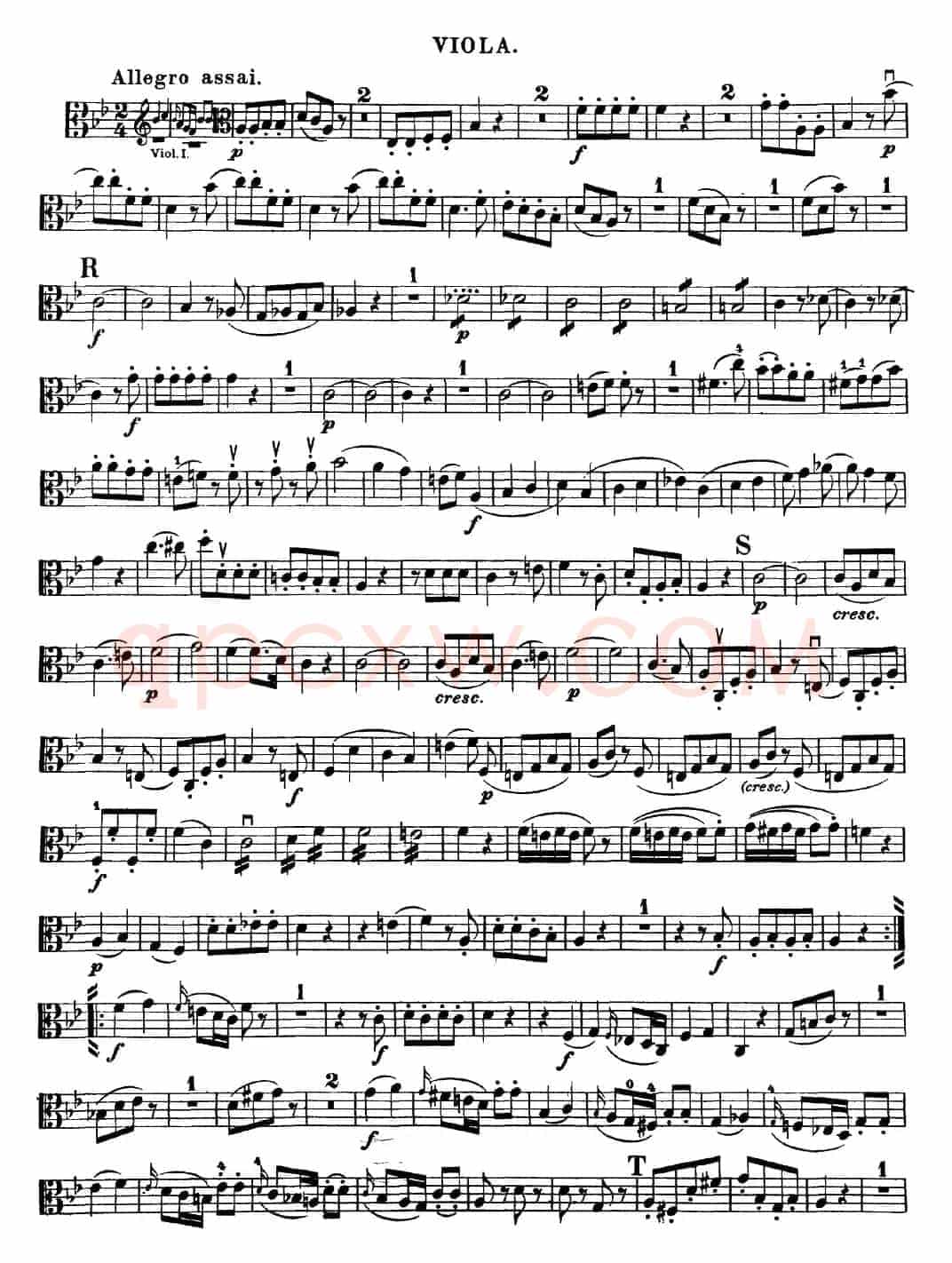 Mozart《Quartet No.17 in Bb Major,K.458》（Viola分谱）