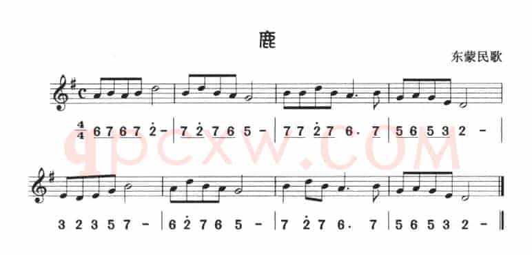 鹿（八孔竖笛线简谱对照版）