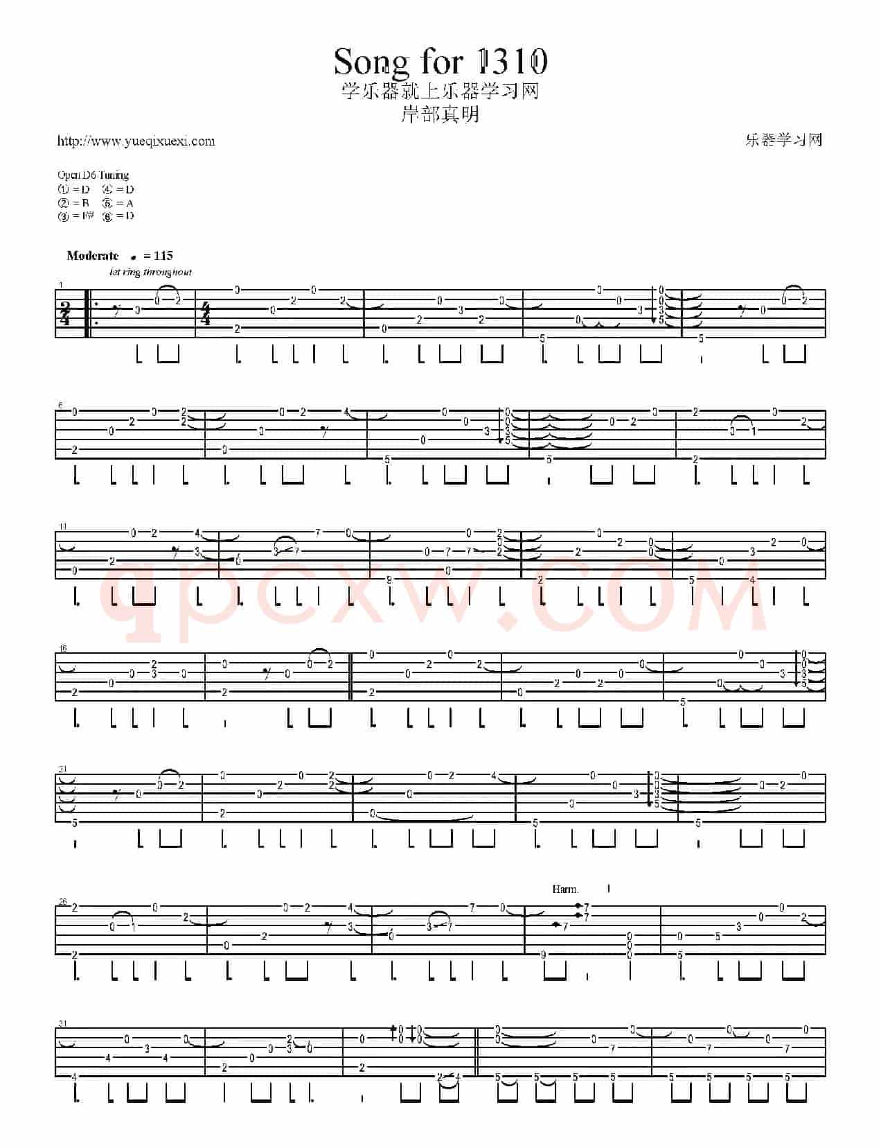 Song for 1310（岸部真明指弹吉他谱）