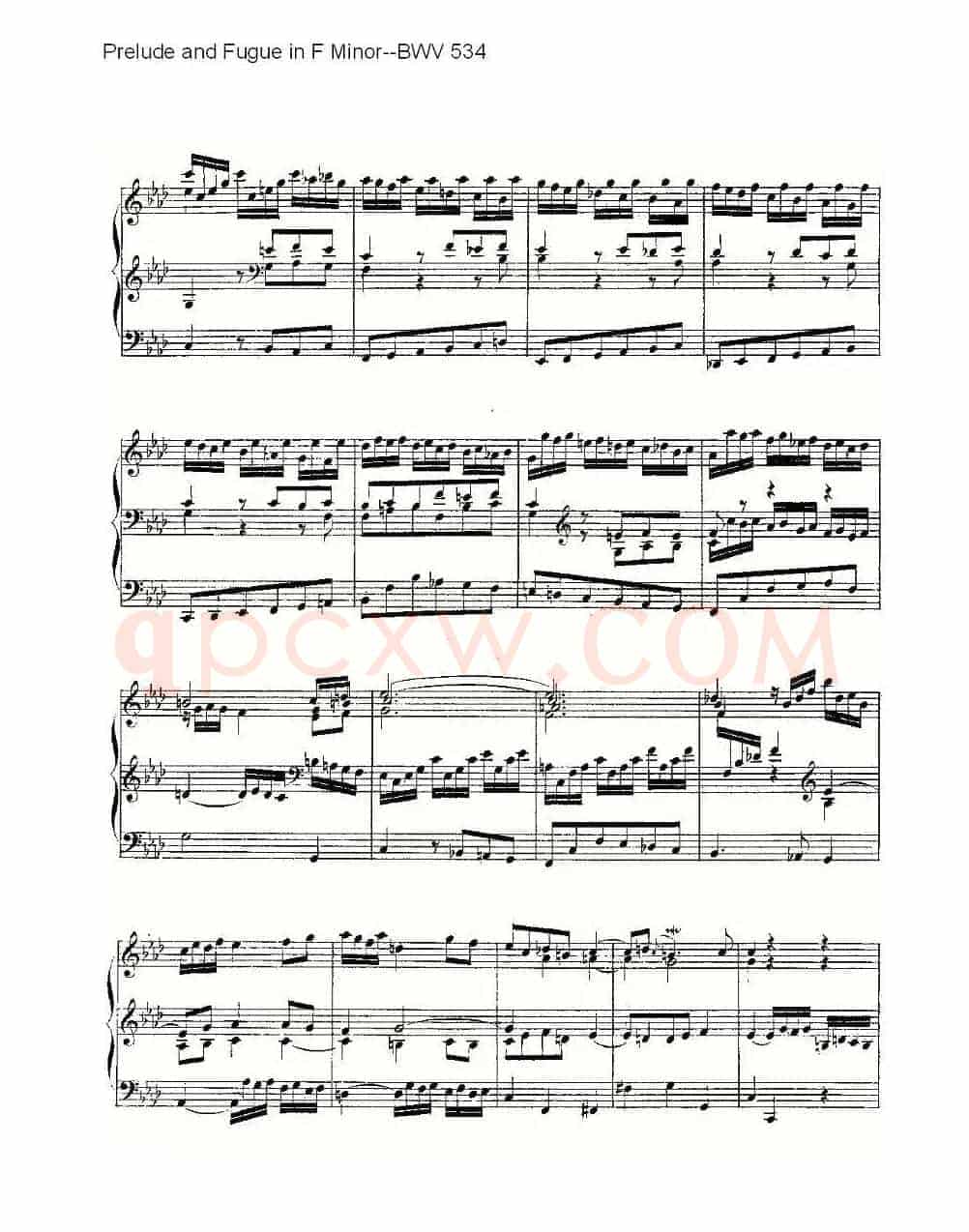 Prelude and Fugue in F Minor--BWV 534 (管风琴谱)