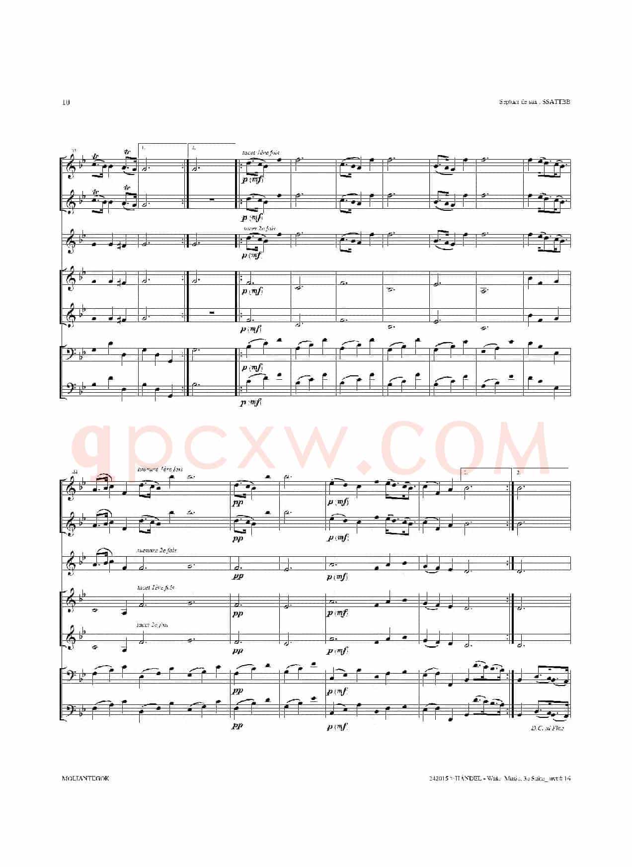 Water Music（HWV.350 No.3）（萨克斯合奏总谱）