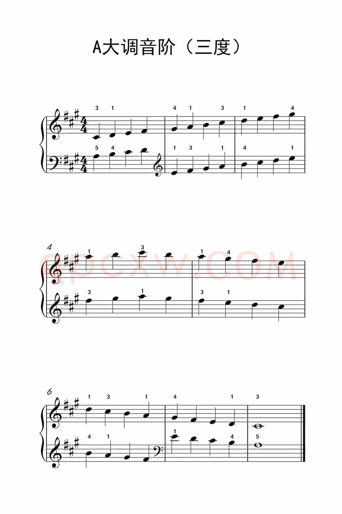 A大调音阶（三度）（儿童钢琴练习曲）