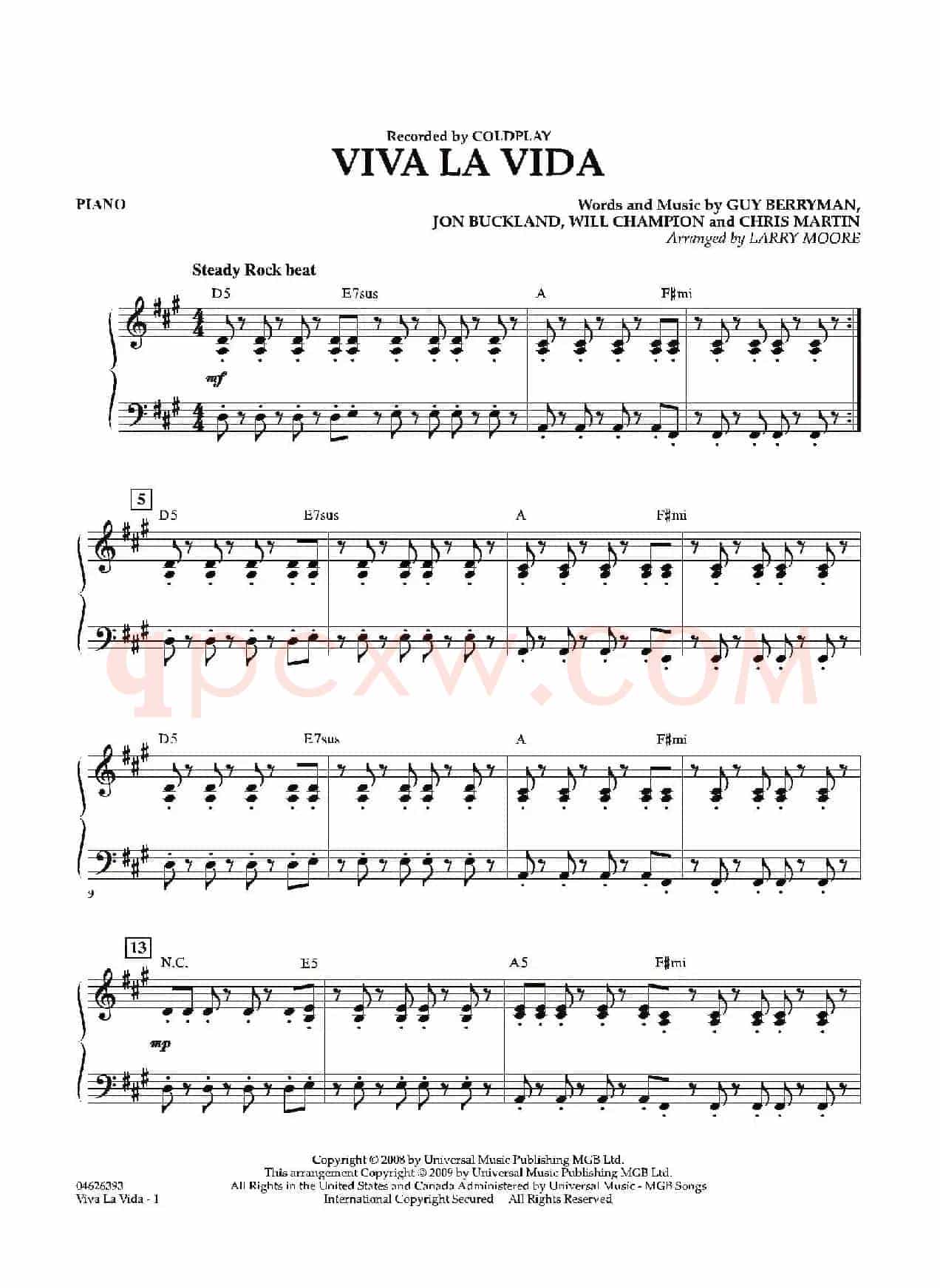 VIVA LA VIDA(钢琴分谱)