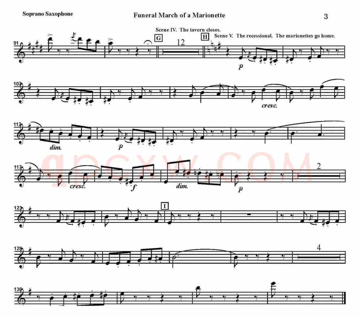 FUNERAL MARCH OF A MARIONETTE（四重奏·高音萨克斯分谱）
