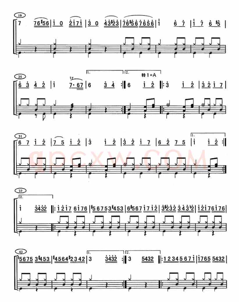 土耳其进行曲（架子鼓、主旋律+鼓谱）